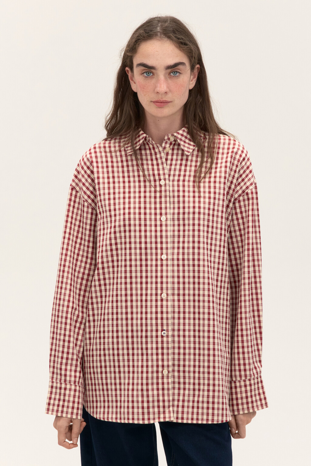Рубашка в клетку с длинным рукавом - цвет красный - 4