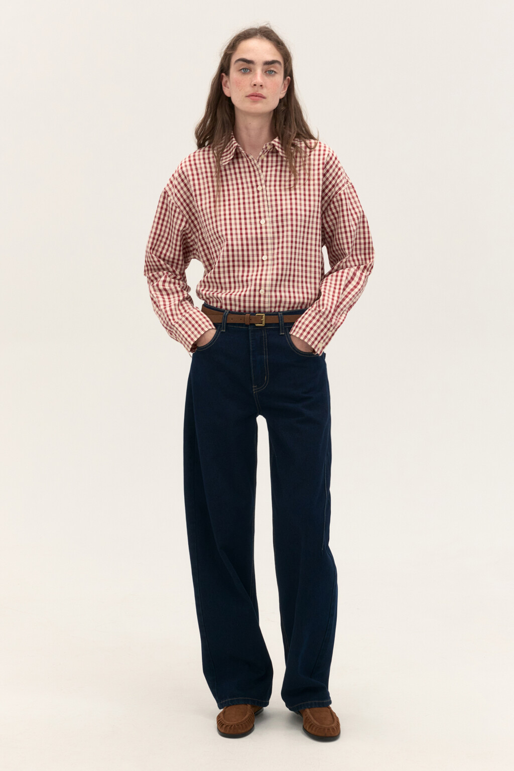 Рубашка в клетку с длинным рукавом - цвет красный - 6