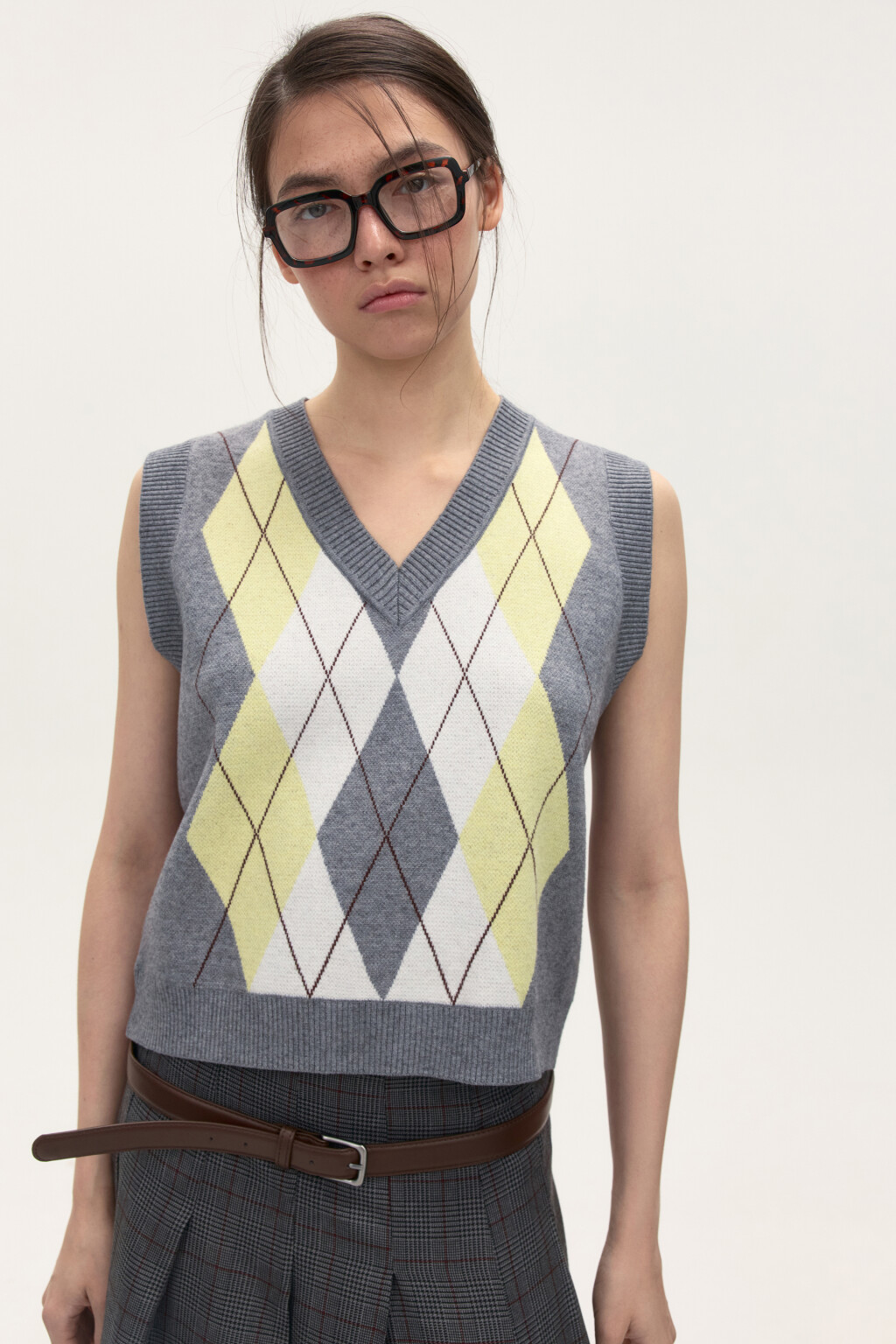 Жилет вязаный с рисунком - цвет серый - 2