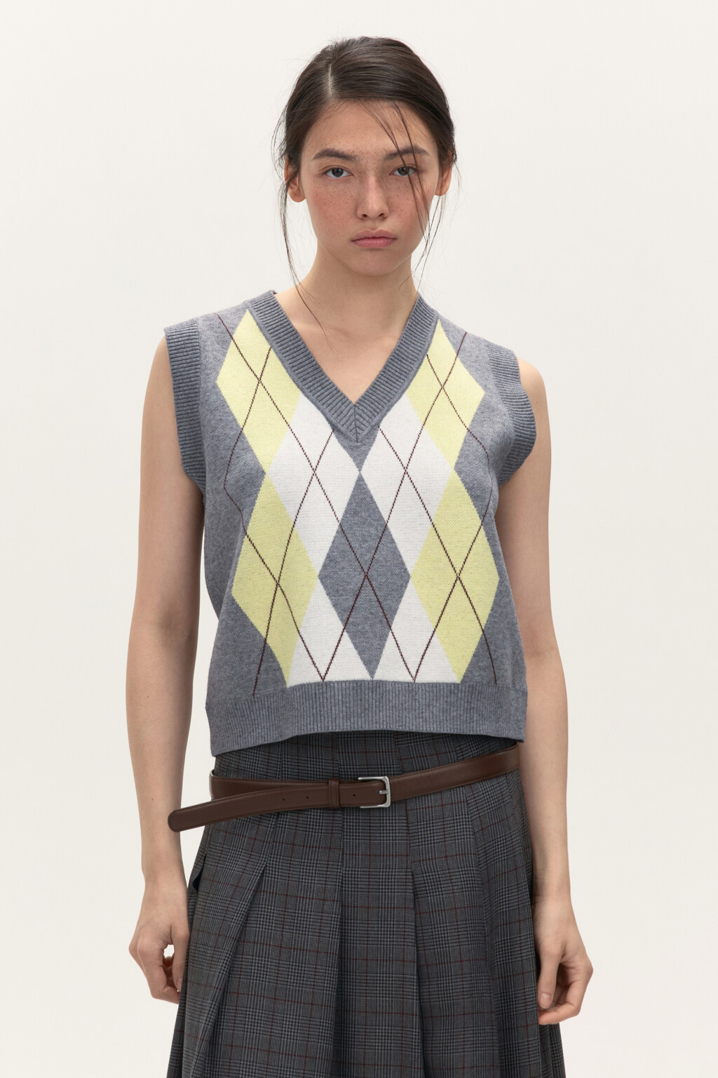 Жилет вязаный с рисунком - цвет серый - 4