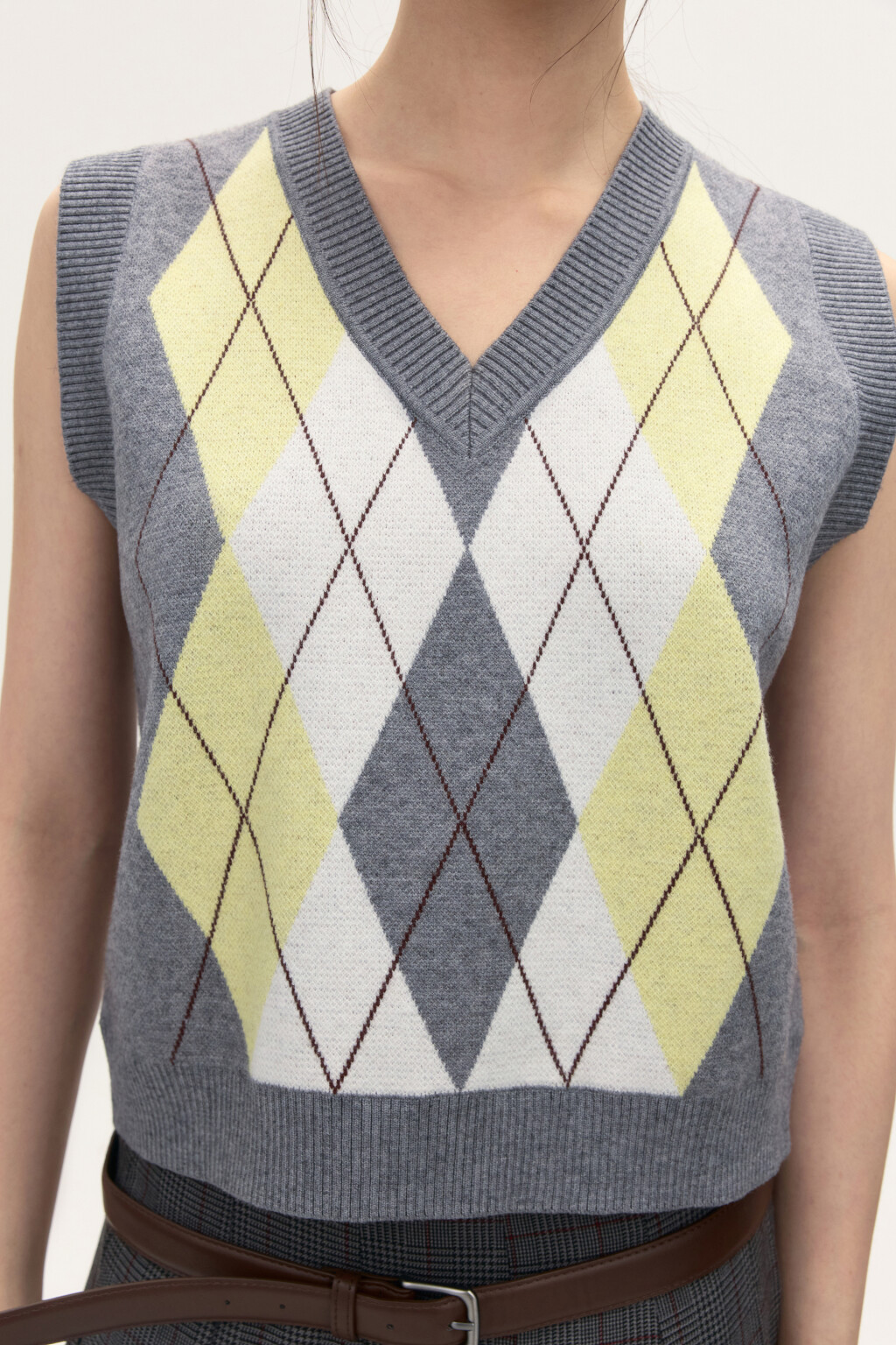 Жилет вязаный с рисунком - цвет серый - 7