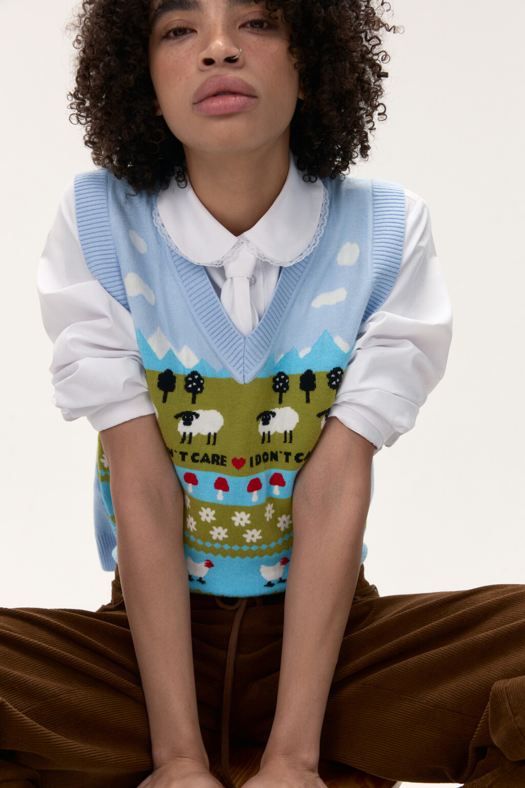 Жилет вязаный с рисунком - цвет голубой - 1