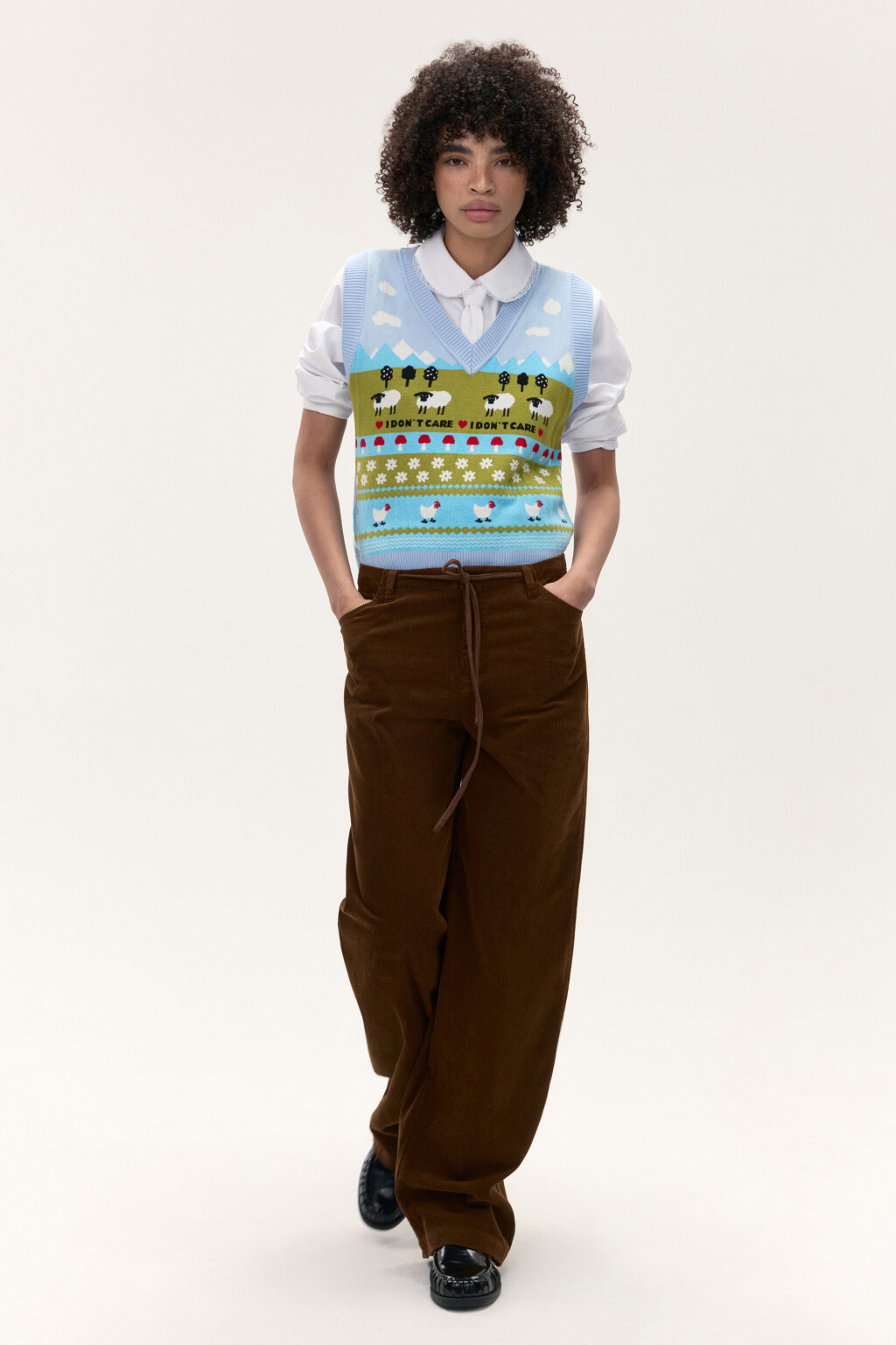 Жилет вязаный с рисунком - цвет голубой - 3