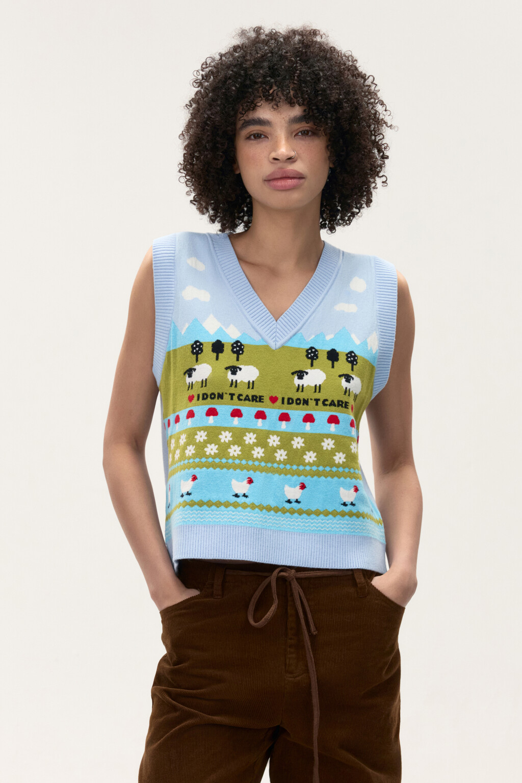 Жилет вязаный с рисунком - цвет голубой - 4