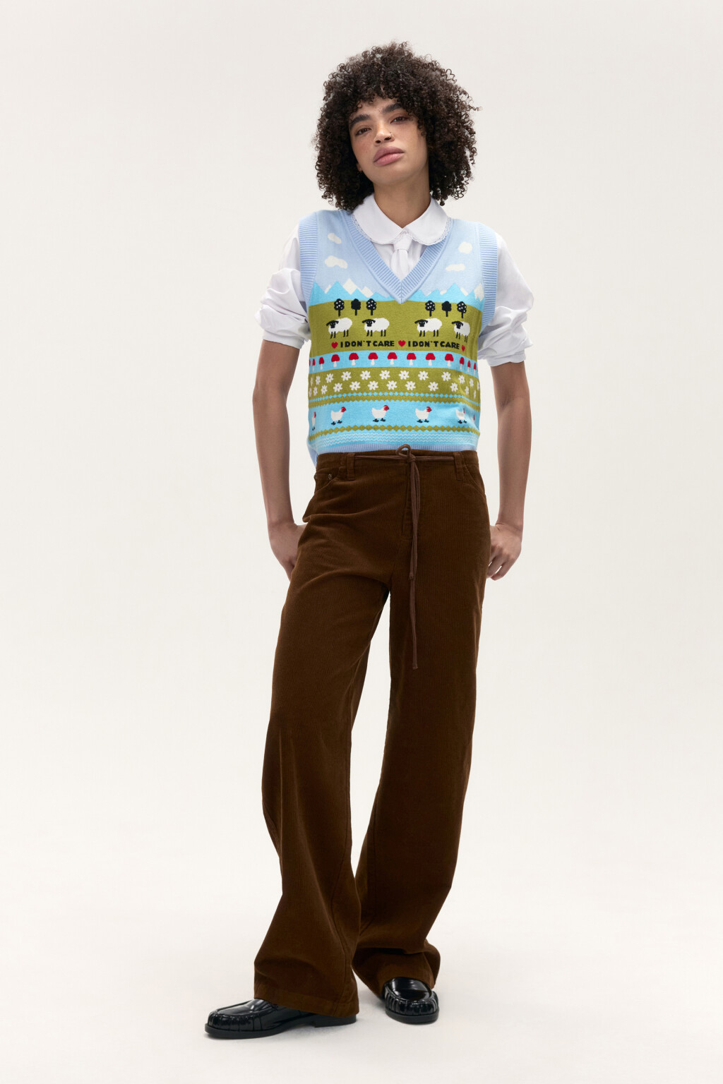 Жилет вязаный с рисунком - цвет голубой - 6