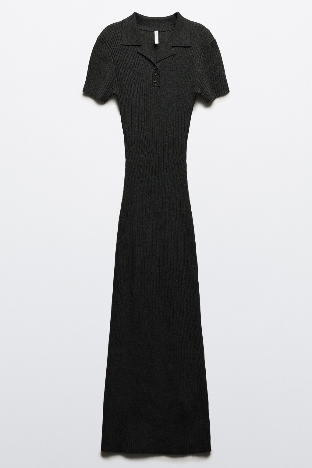 Платье макси в рубчик с воротником-поло - цвет серый - 7