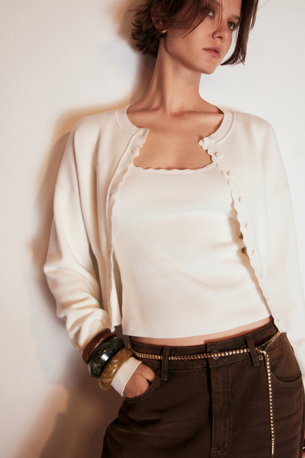 Майка вискозная с кружевом - цвет молочный - 2