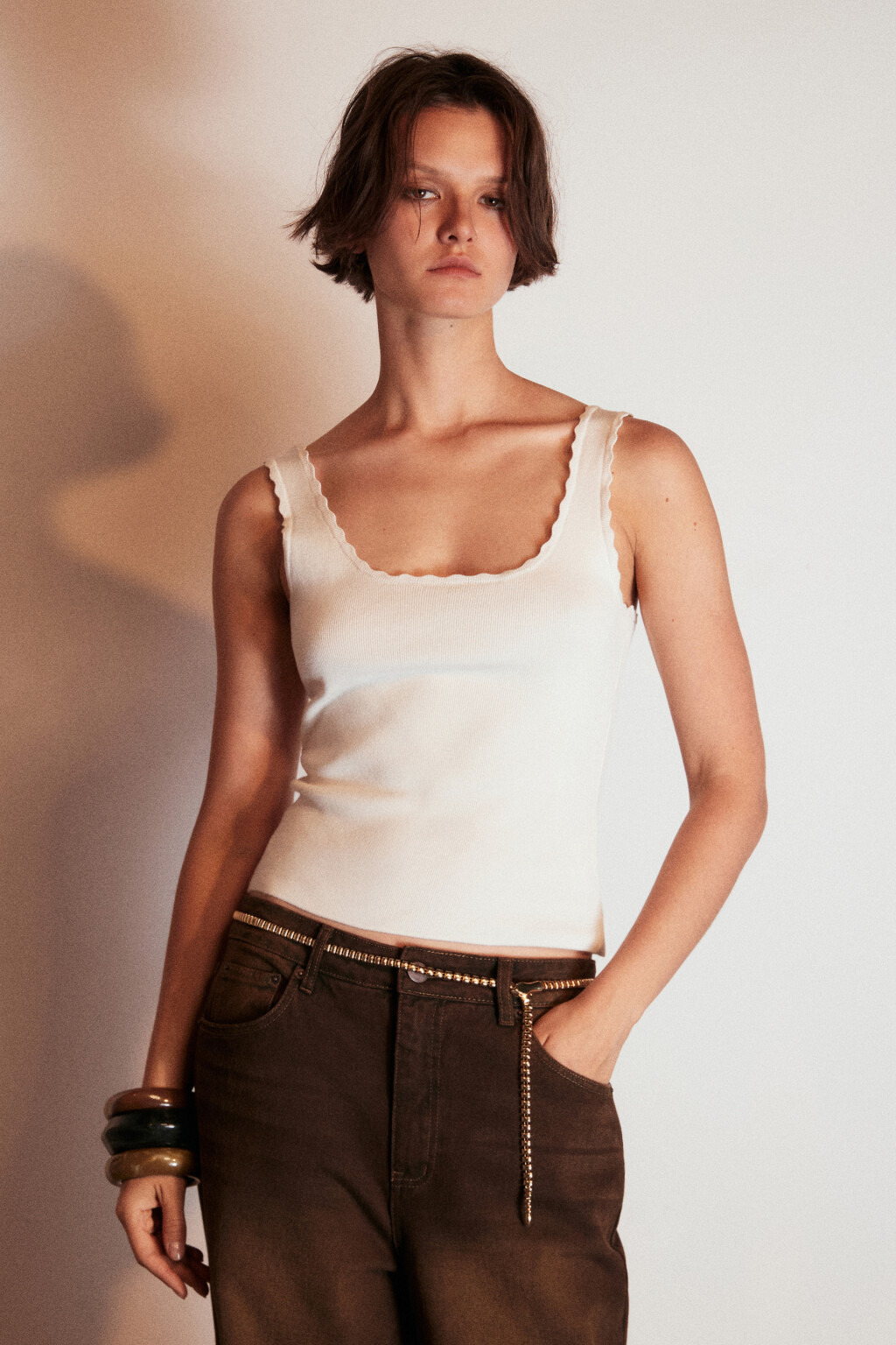 Майка вискозная с кружевом - цвет молочный - 3