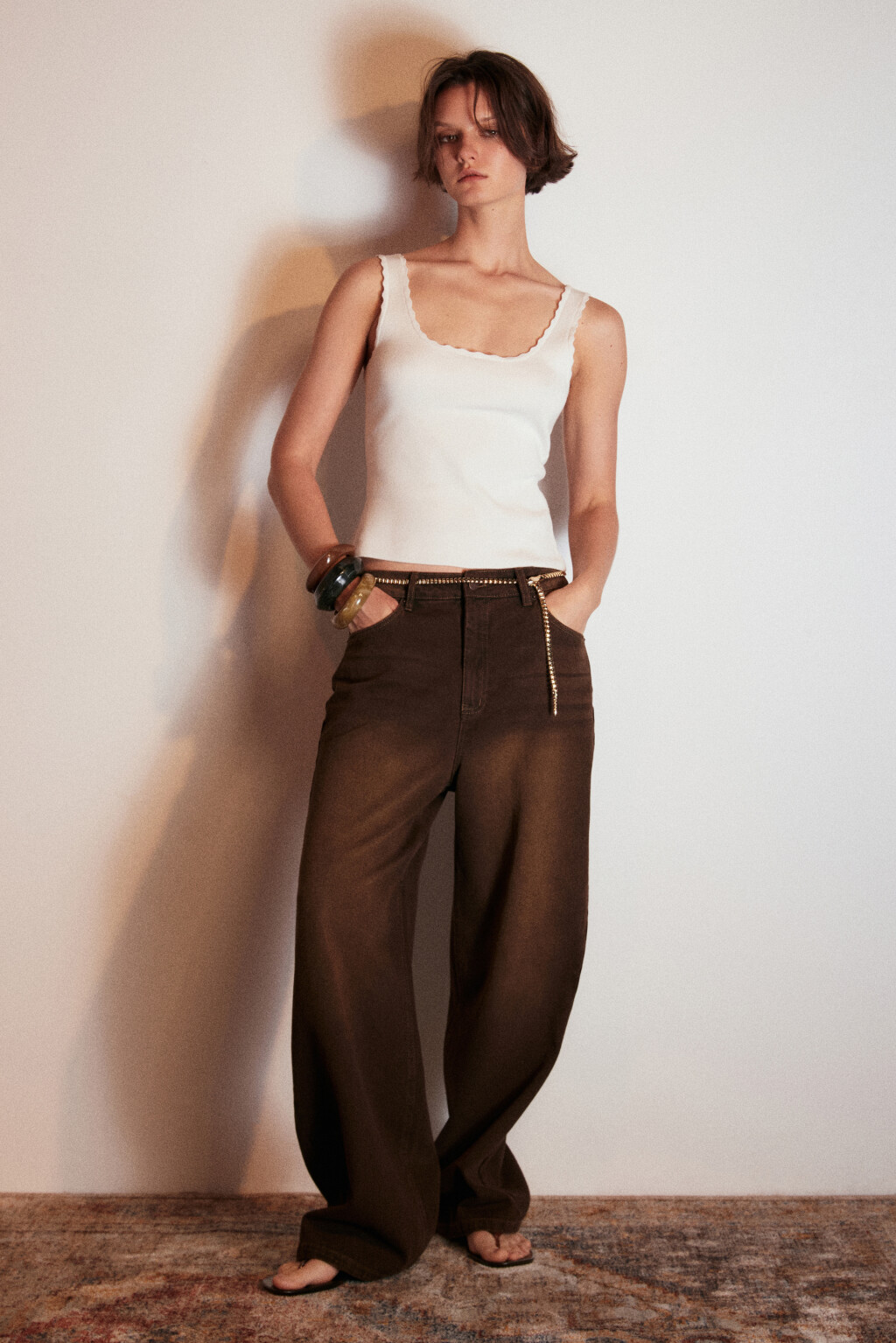 Майка вискозная с кружевом - цвет молочный - 5