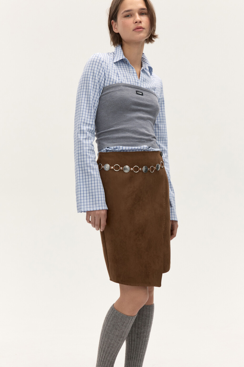 Топ-бандо вязаный с надписью - цвет серый - 2