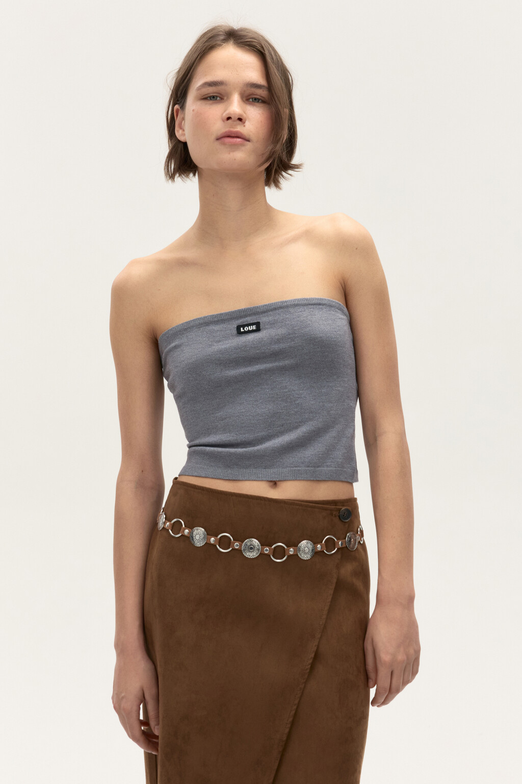 Топ-бандо вязаный с надписью - цвет серый - 3