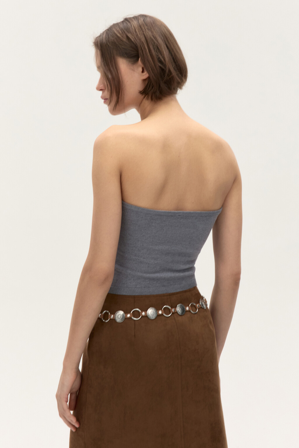 Топ-бандо вязаный с надписью - цвет серый - 4