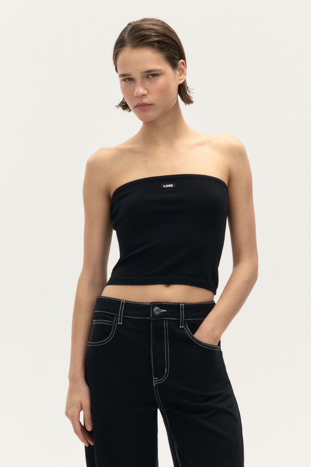 Топ-бандо вязаный с надписью - цвет черный - 2