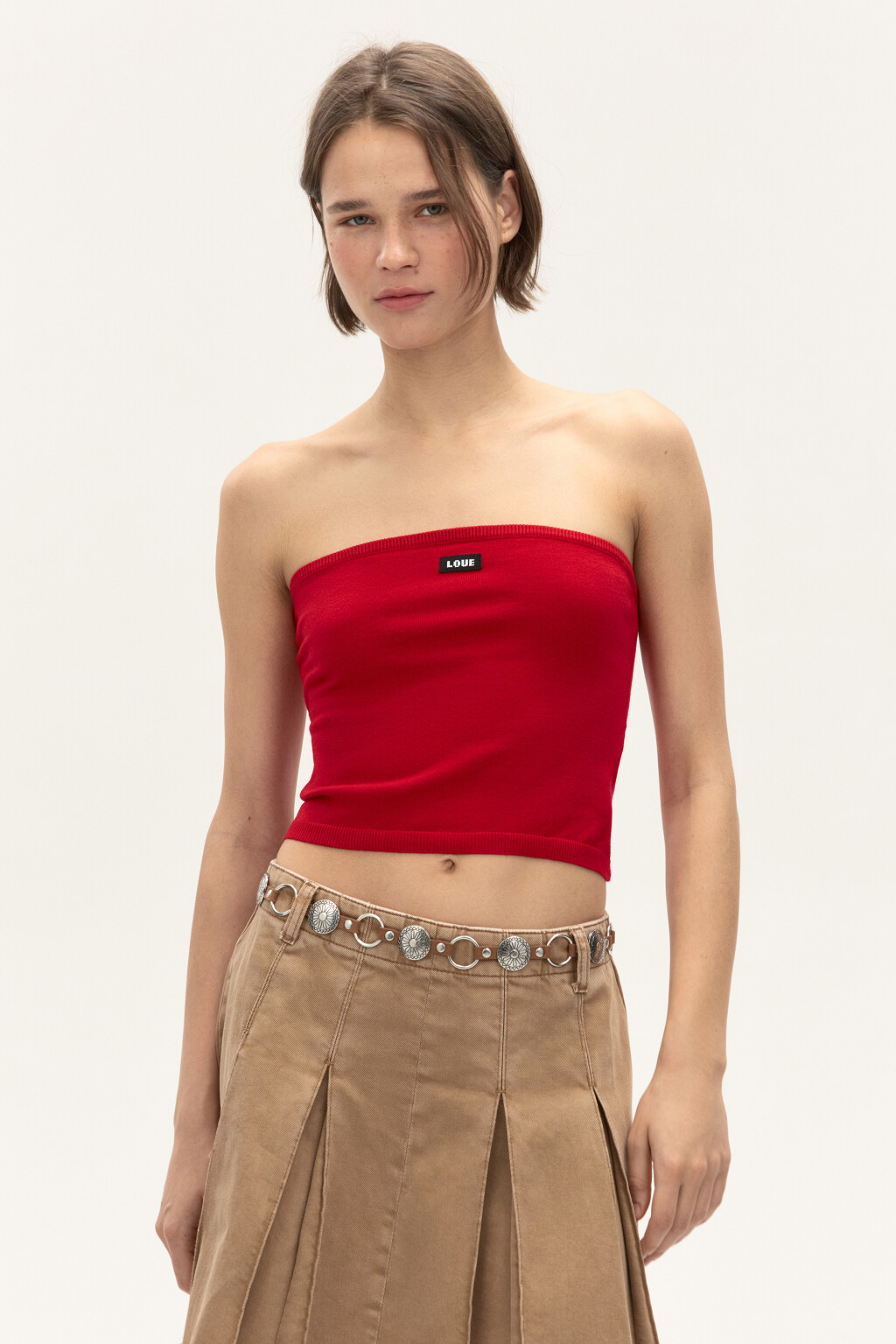 Топ-бандо вязаный с надписью - цвет красный - 2