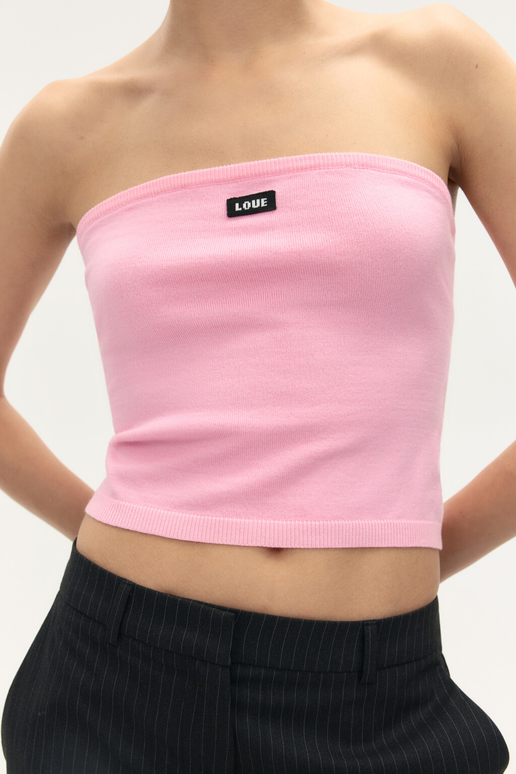 Топ-бандо вязаный с надписью - цвет розовый - 5
