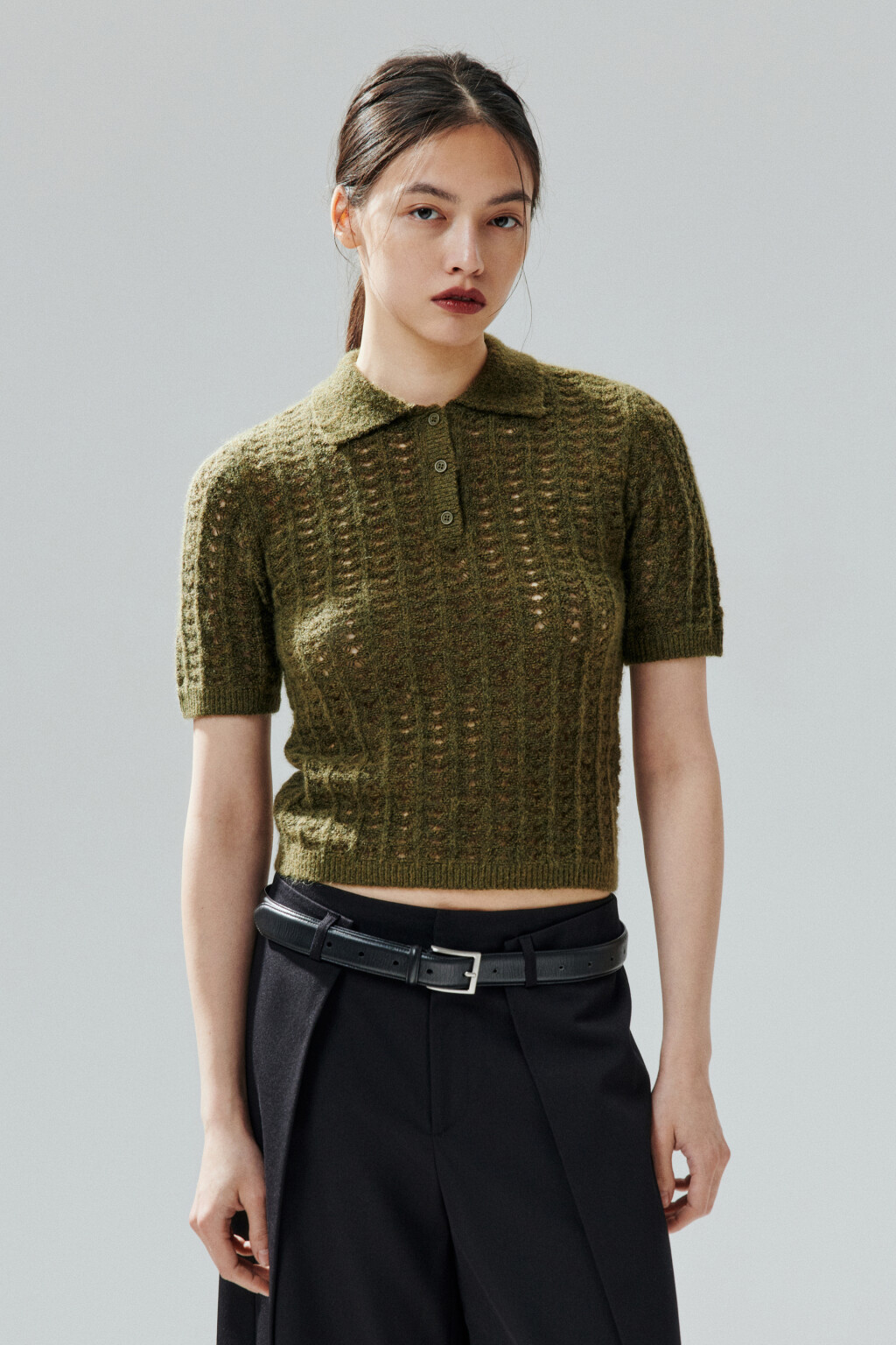 Джемпер-поло вязаный с узором - цвет зеленый - 3