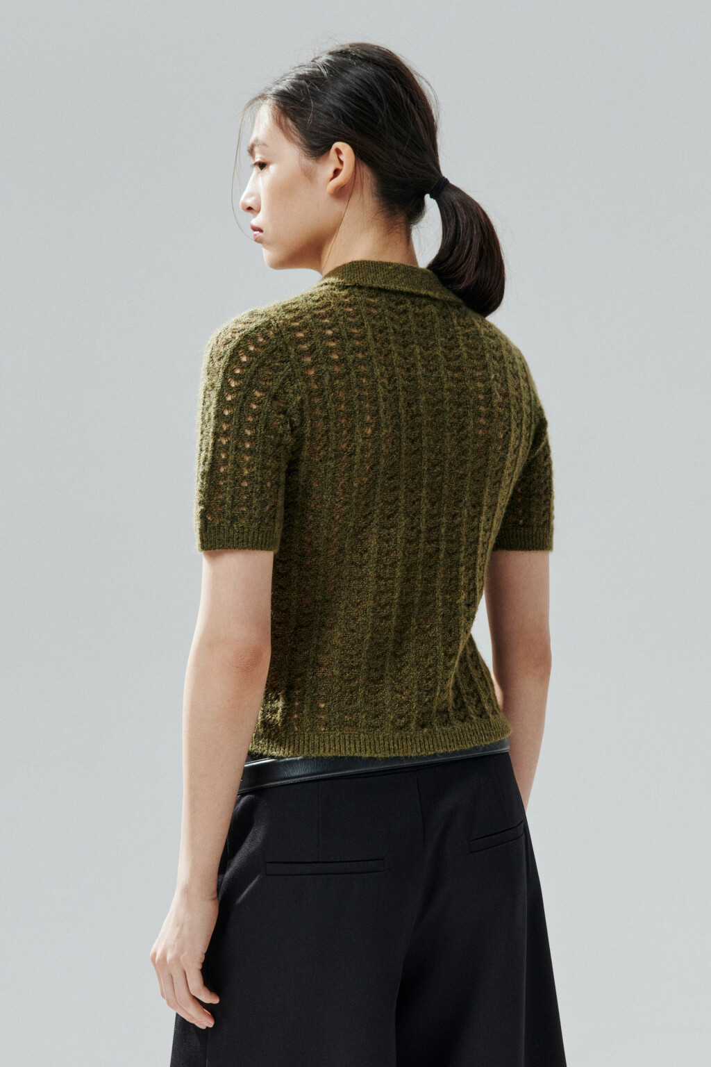 Джемпер-поло вязаный с узором - цвет зеленый - 4