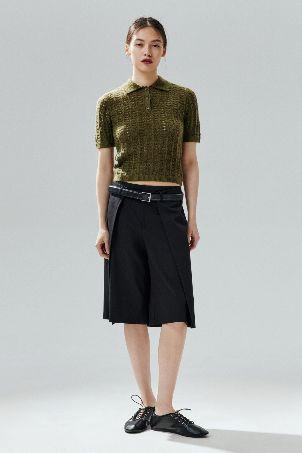 Джемпер-поло вязаный с узором - цвет зеленый - 5