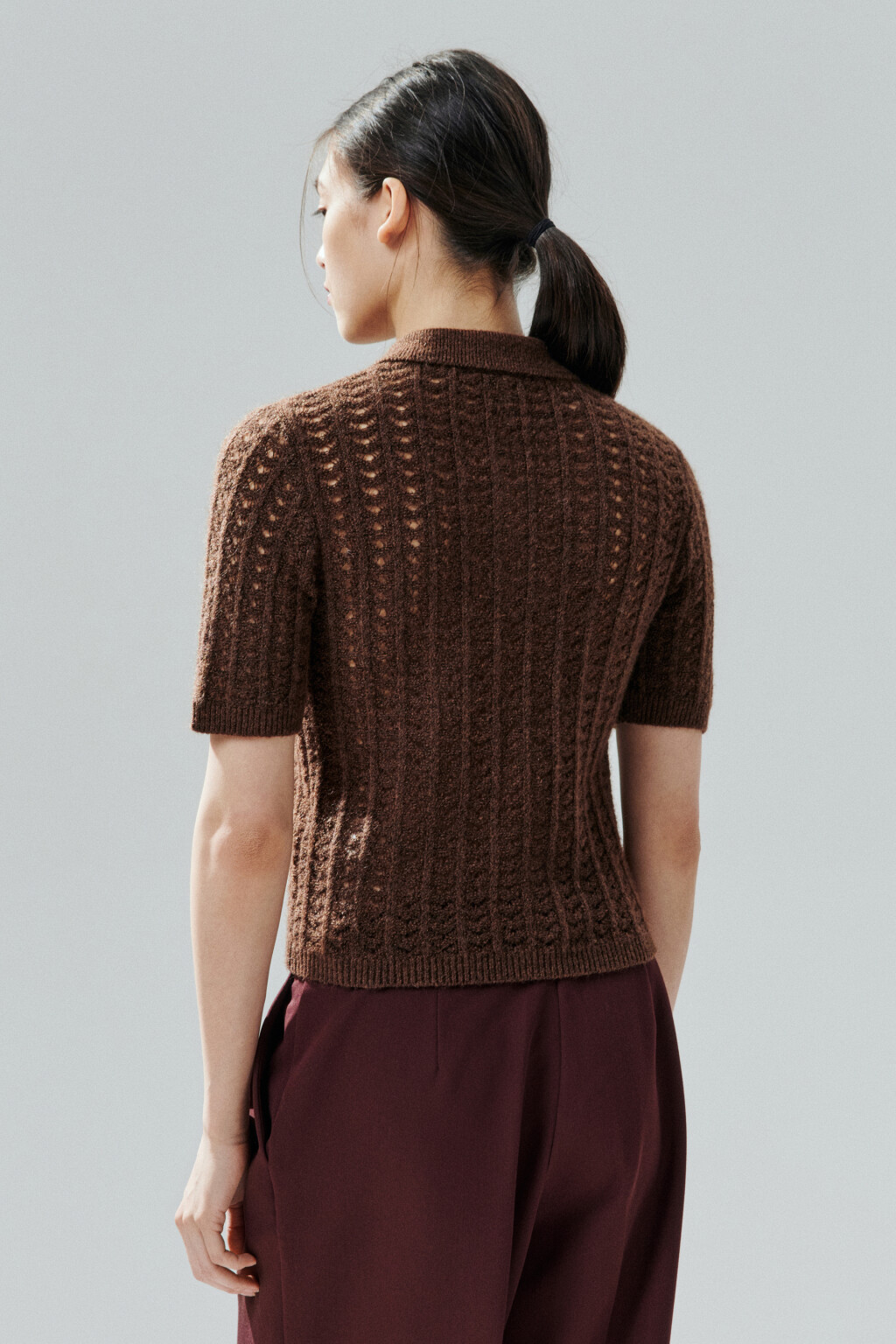 Джемпер-поло вязаный с узором - цвет коричневый - 4