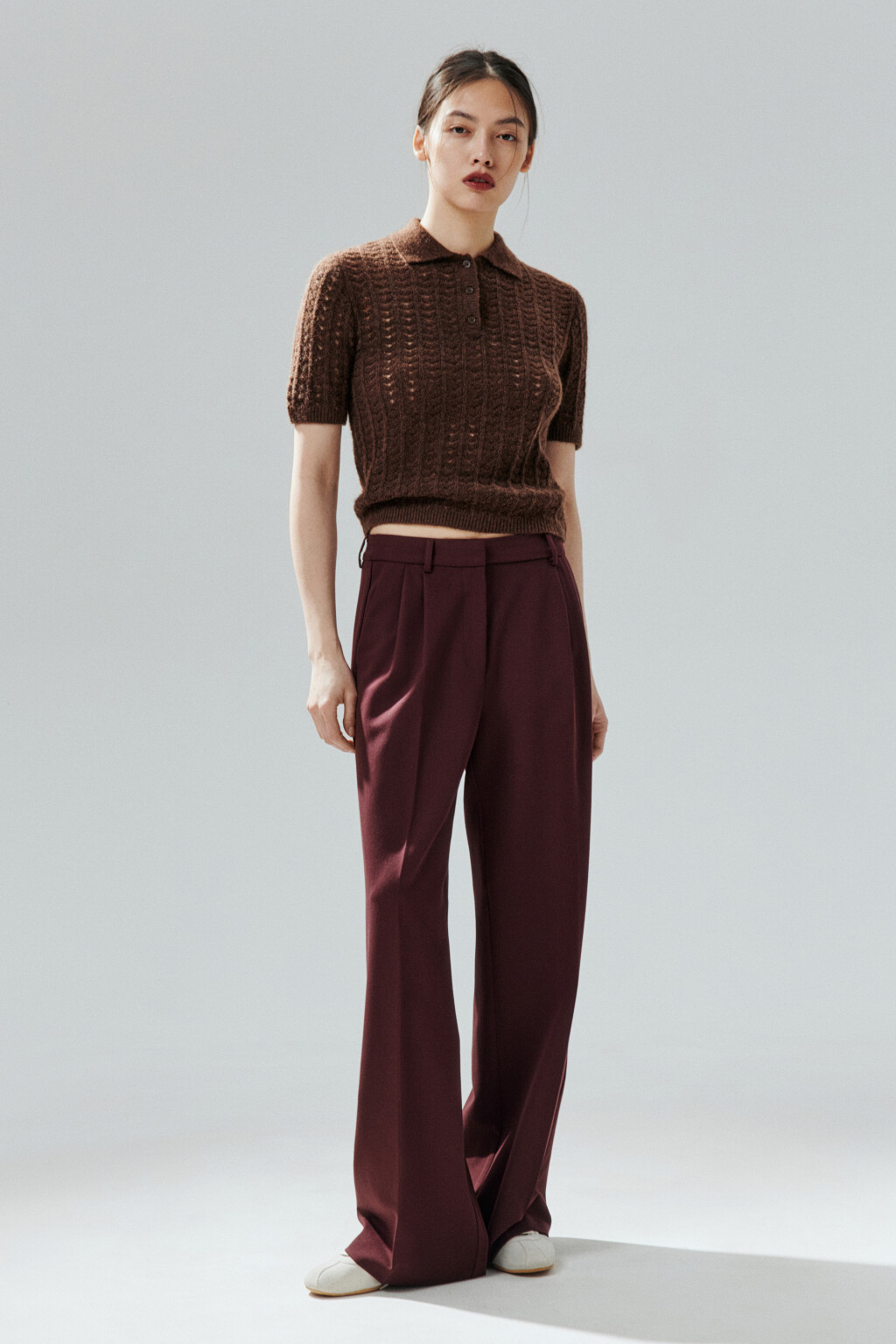 Джемпер-поло вязаный с узором - цвет коричневый - 5