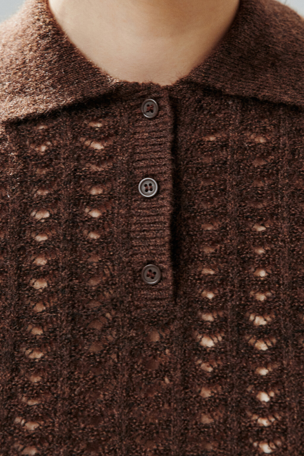 Джемпер-поло вязаный с узором - цвет коричневый - 6