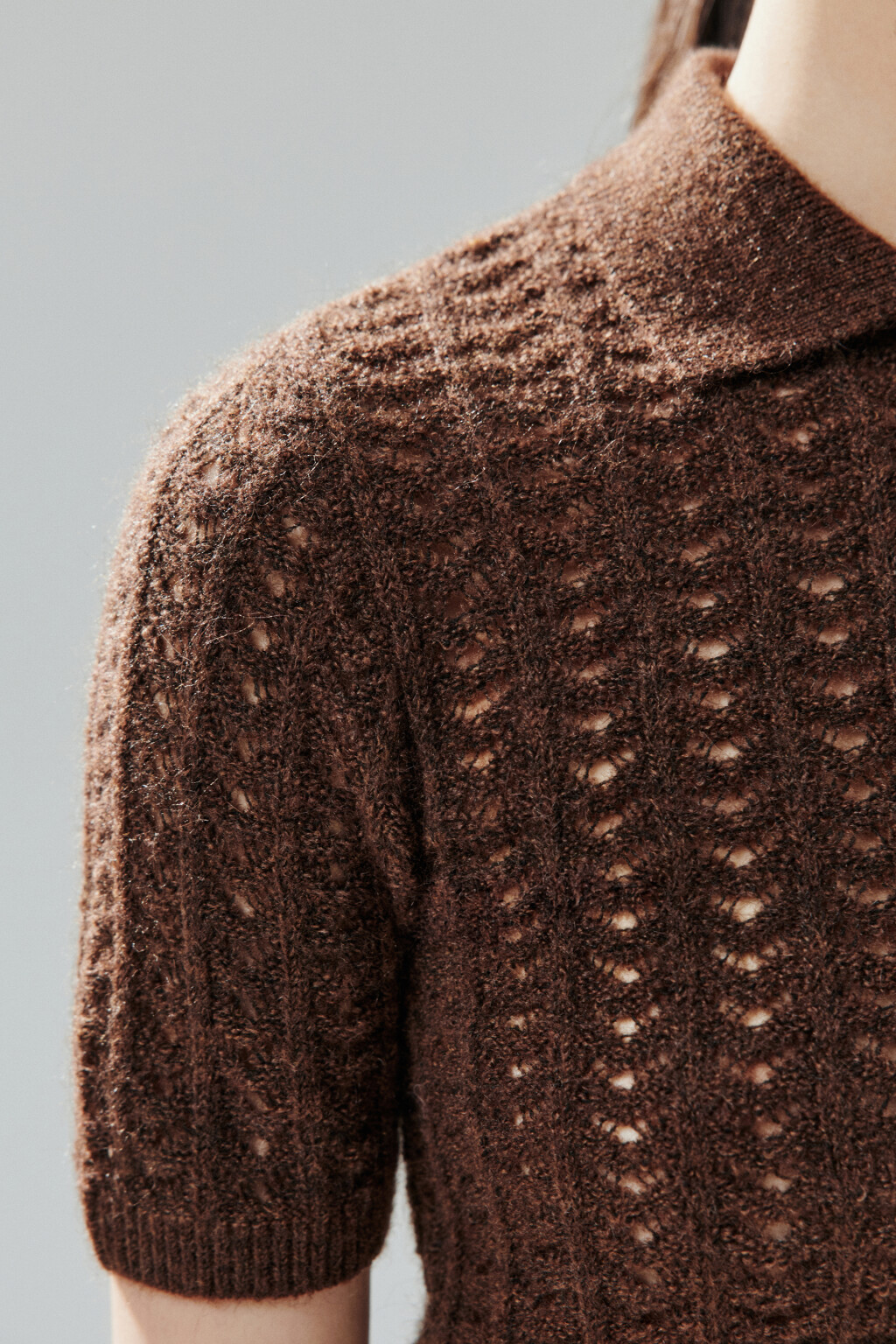 Джемпер-поло вязаный с узором - цвет коричневый - 7