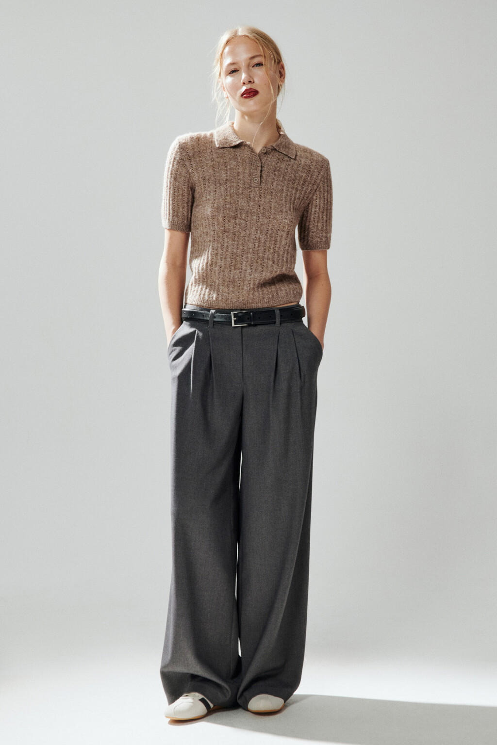 Джемпер-поло вязаный с узором - цвет бежевый - 5