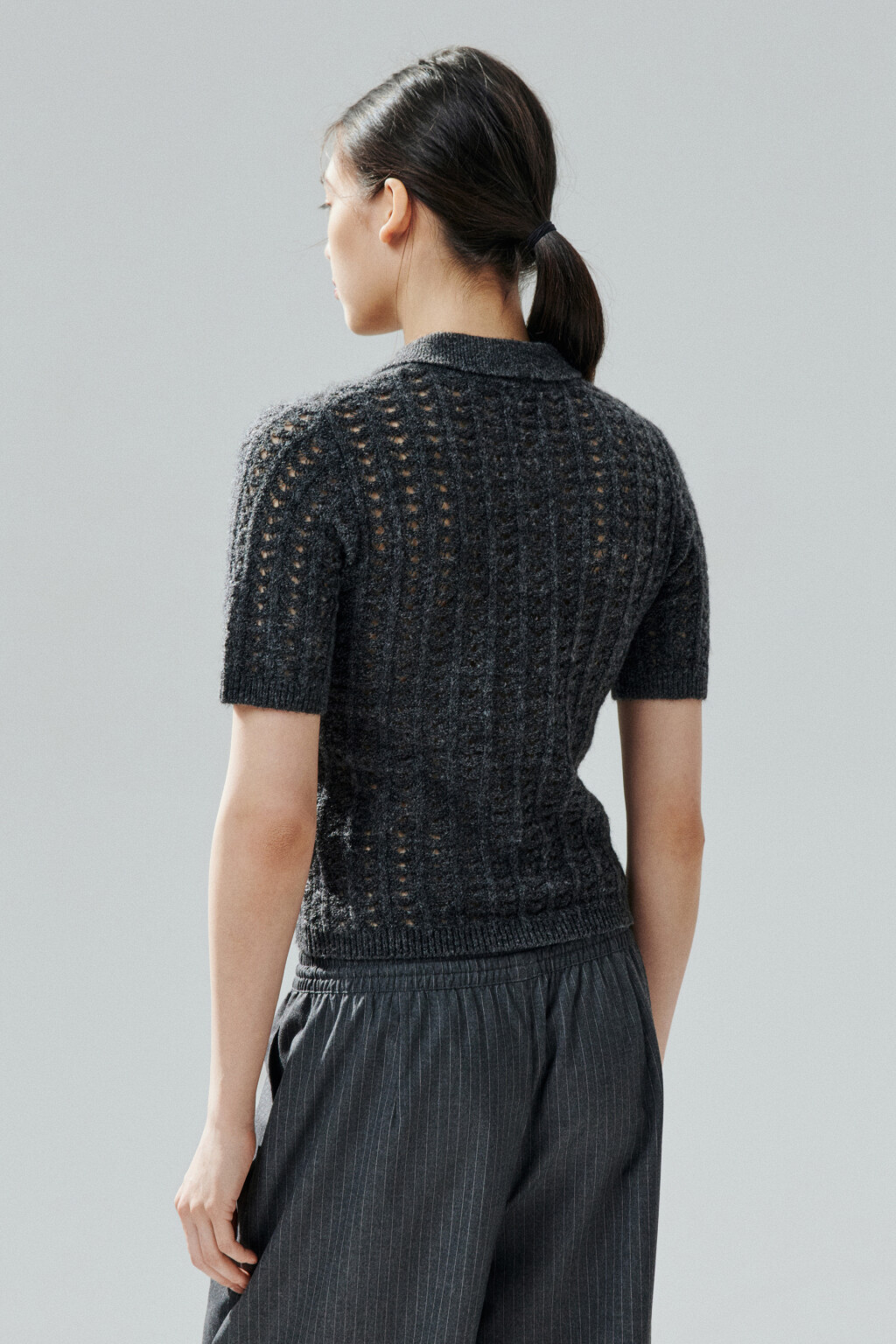 Джемпер-поло вязаный с узором - цвет серый - 3