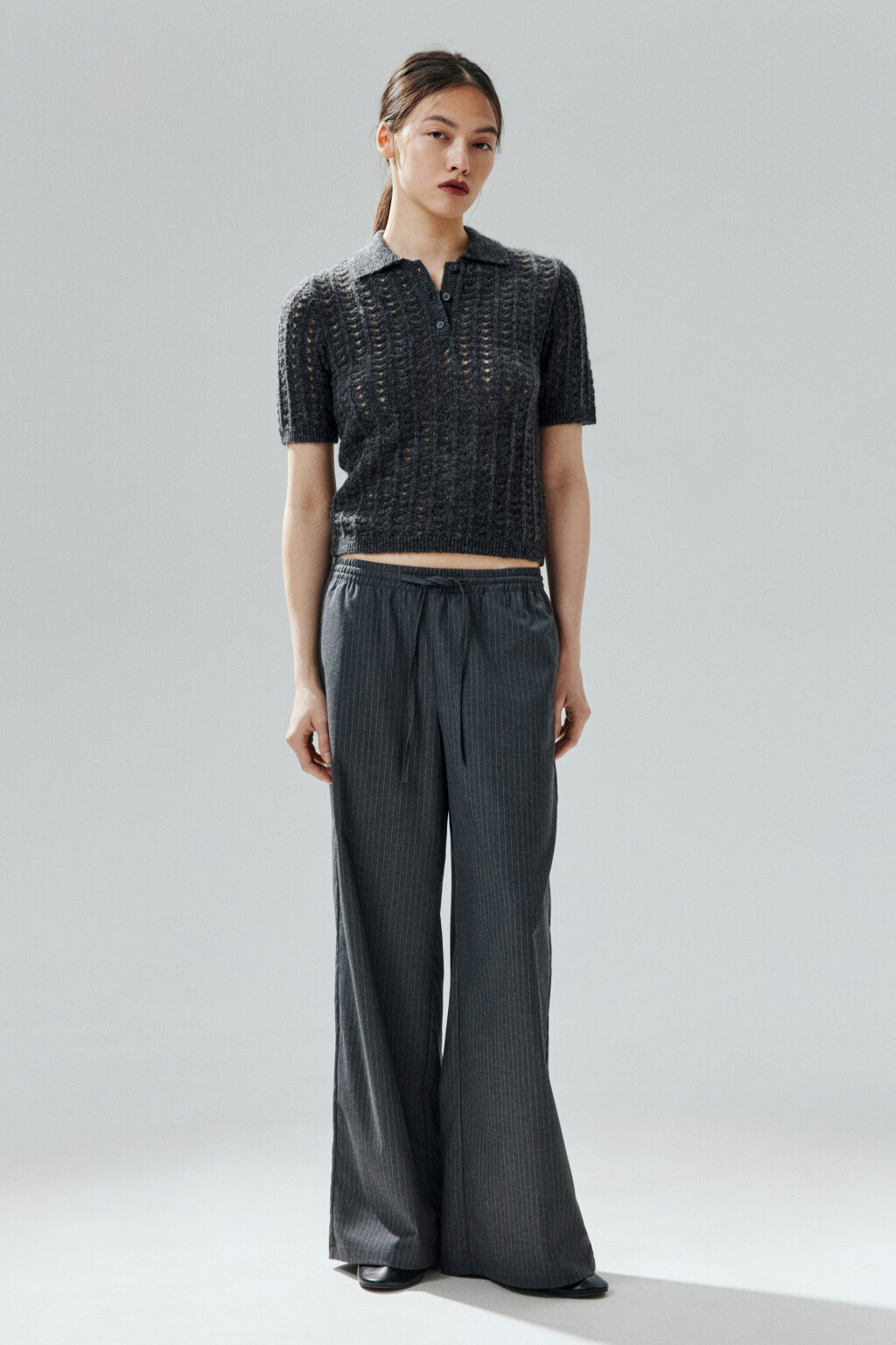 Джемпер-поло вязаный с узором - цвет серый - 4