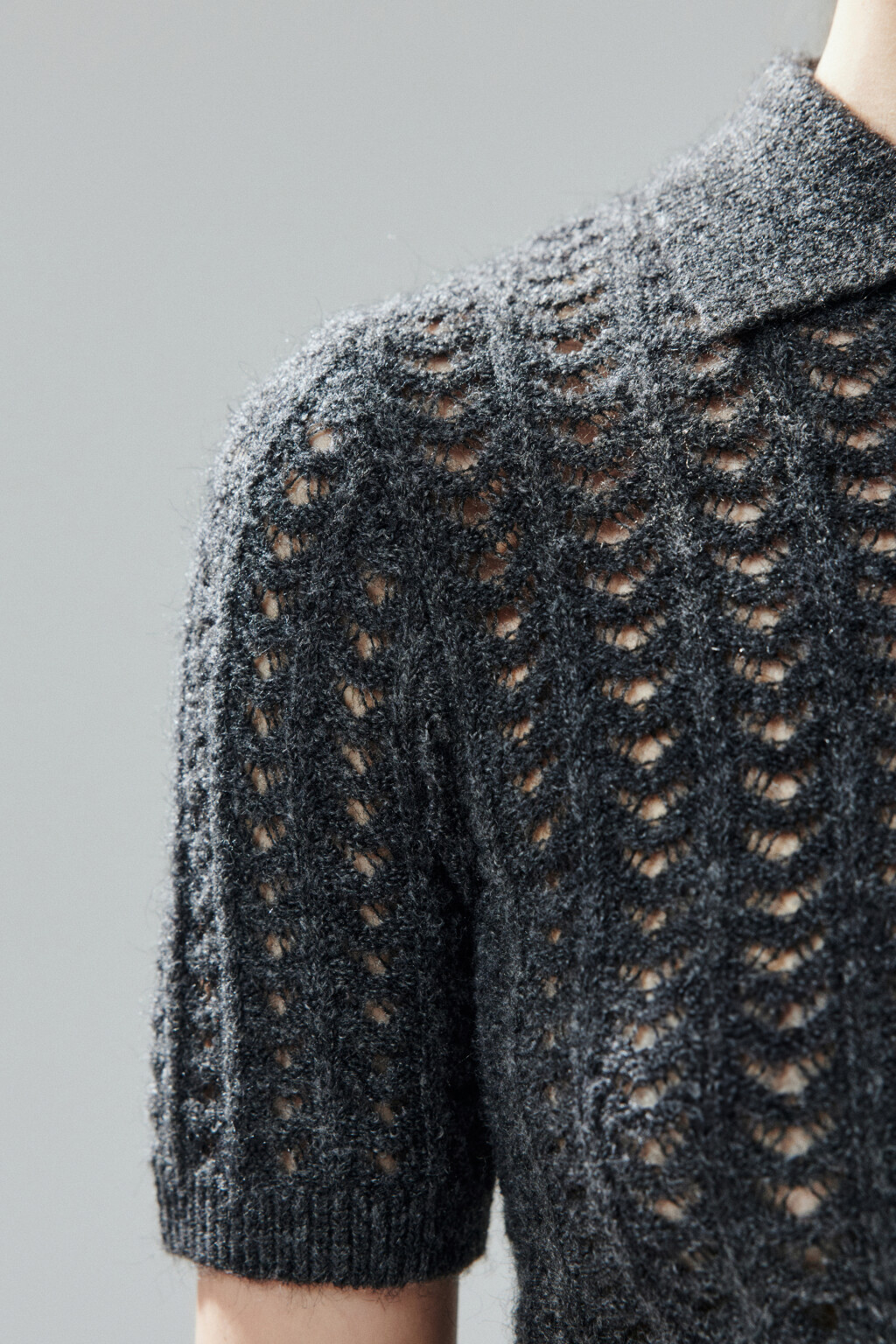 Джемпер-поло вязаный с узором - цвет серый - 6