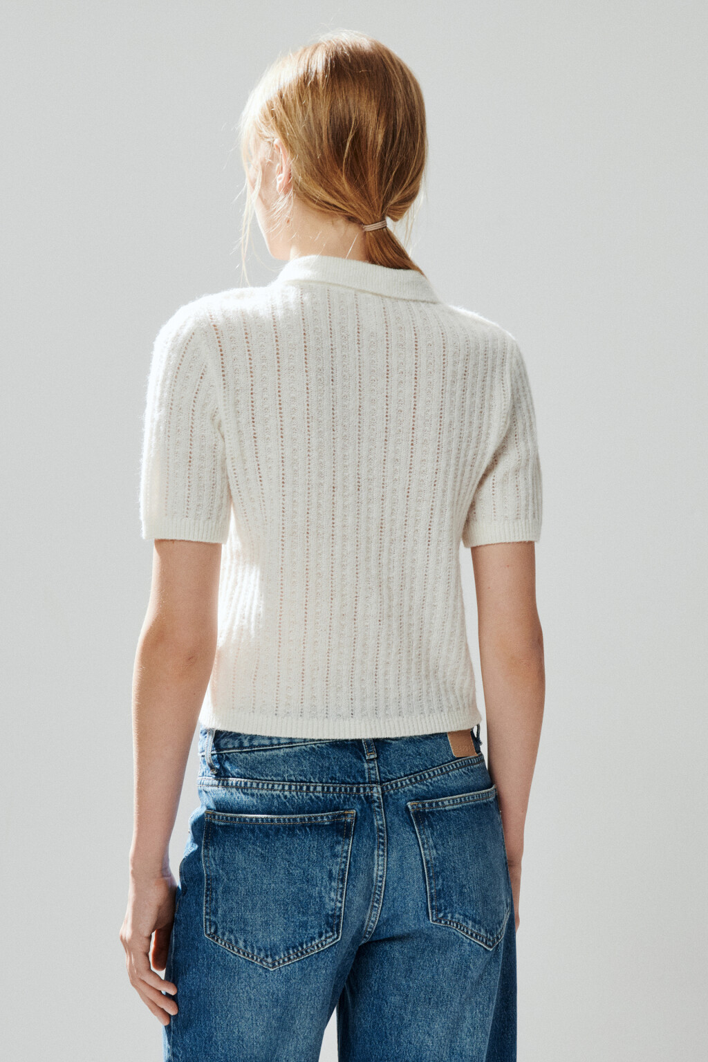 Джемпер-поло вязаный с узором - цвет молочный - 4