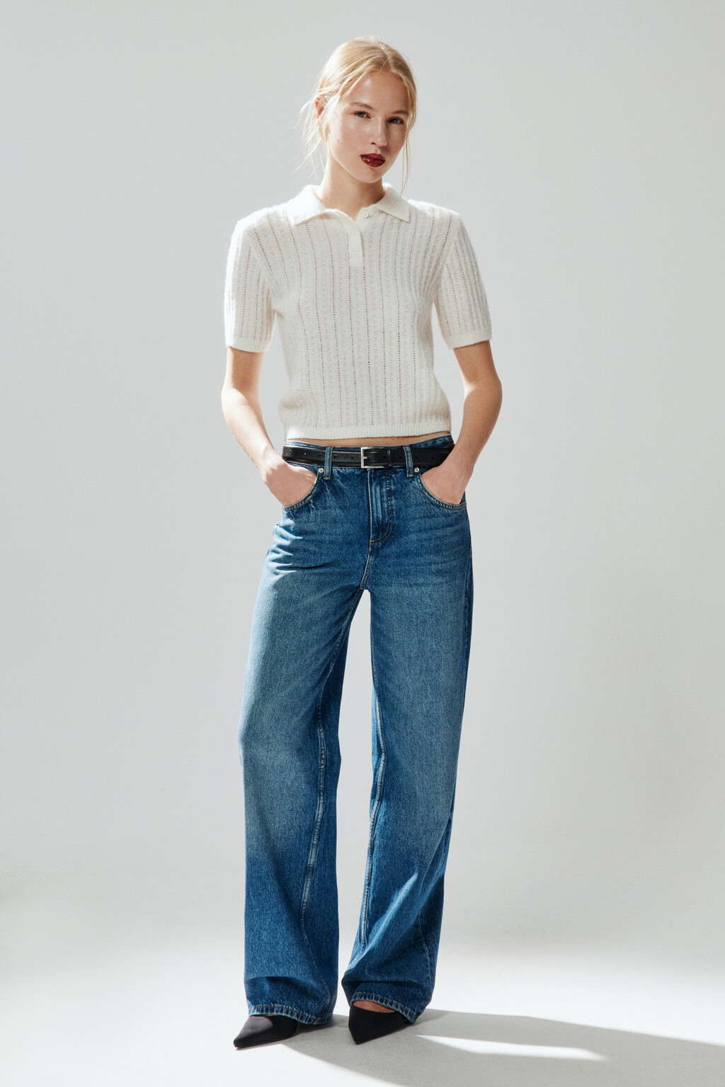 Джемпер-поло вязаный с узором - цвет молочный - 5