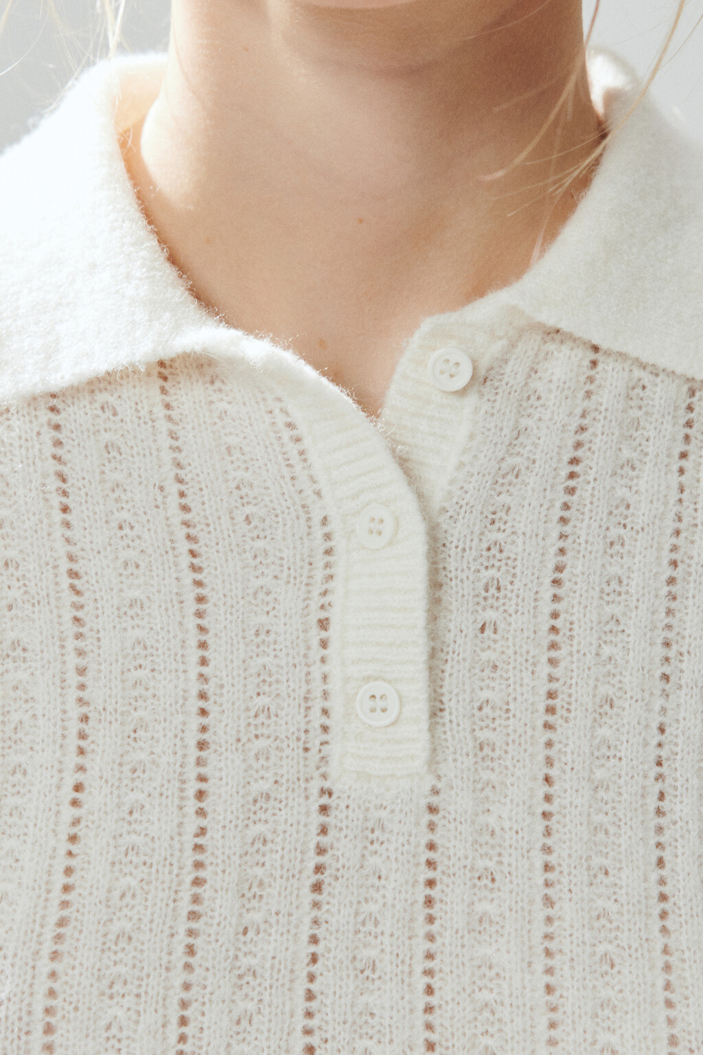 Джемпер-поло вязаный с узором - цвет молочный - 6