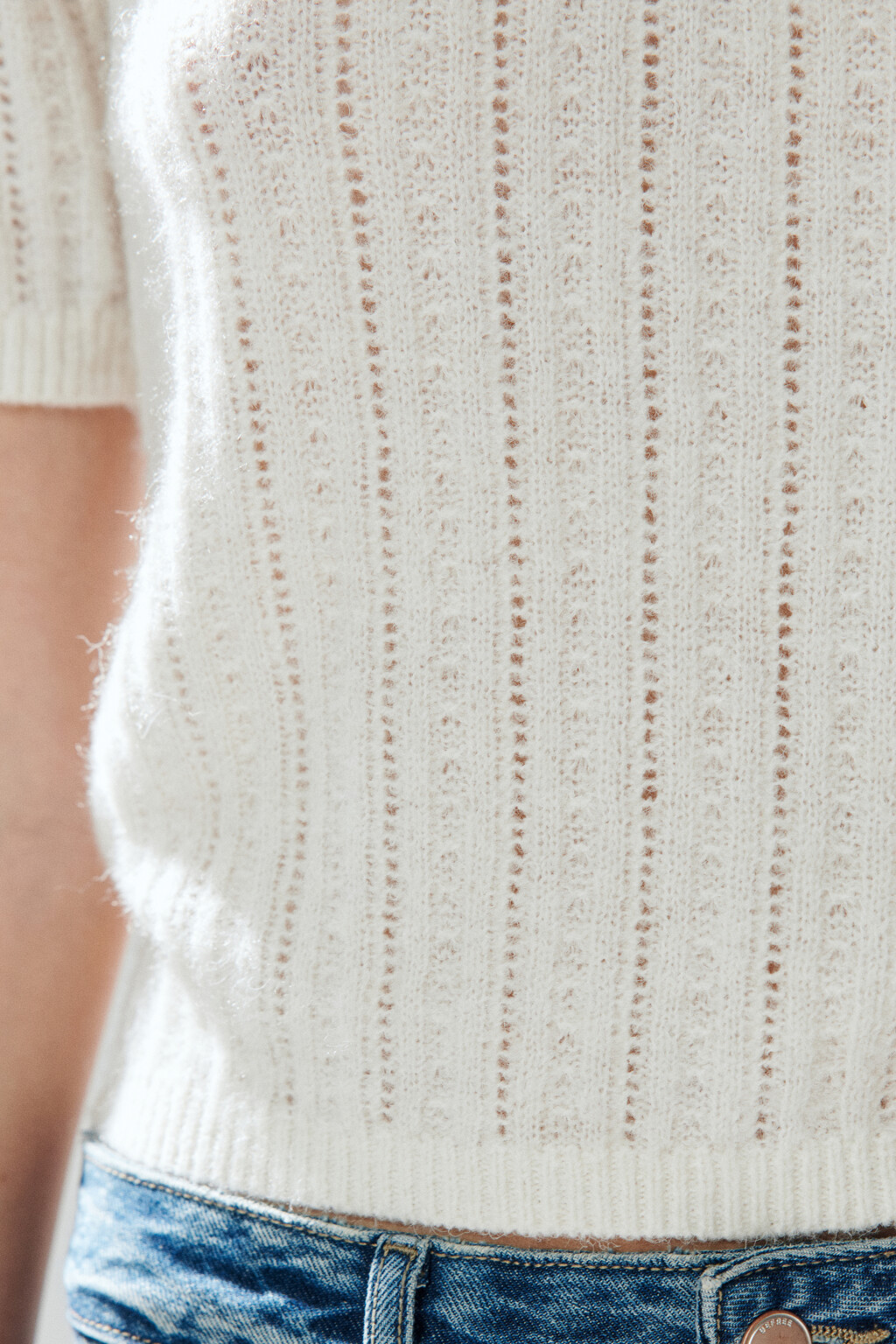 Джемпер-поло вязаный с узором - цвет молочный - 7