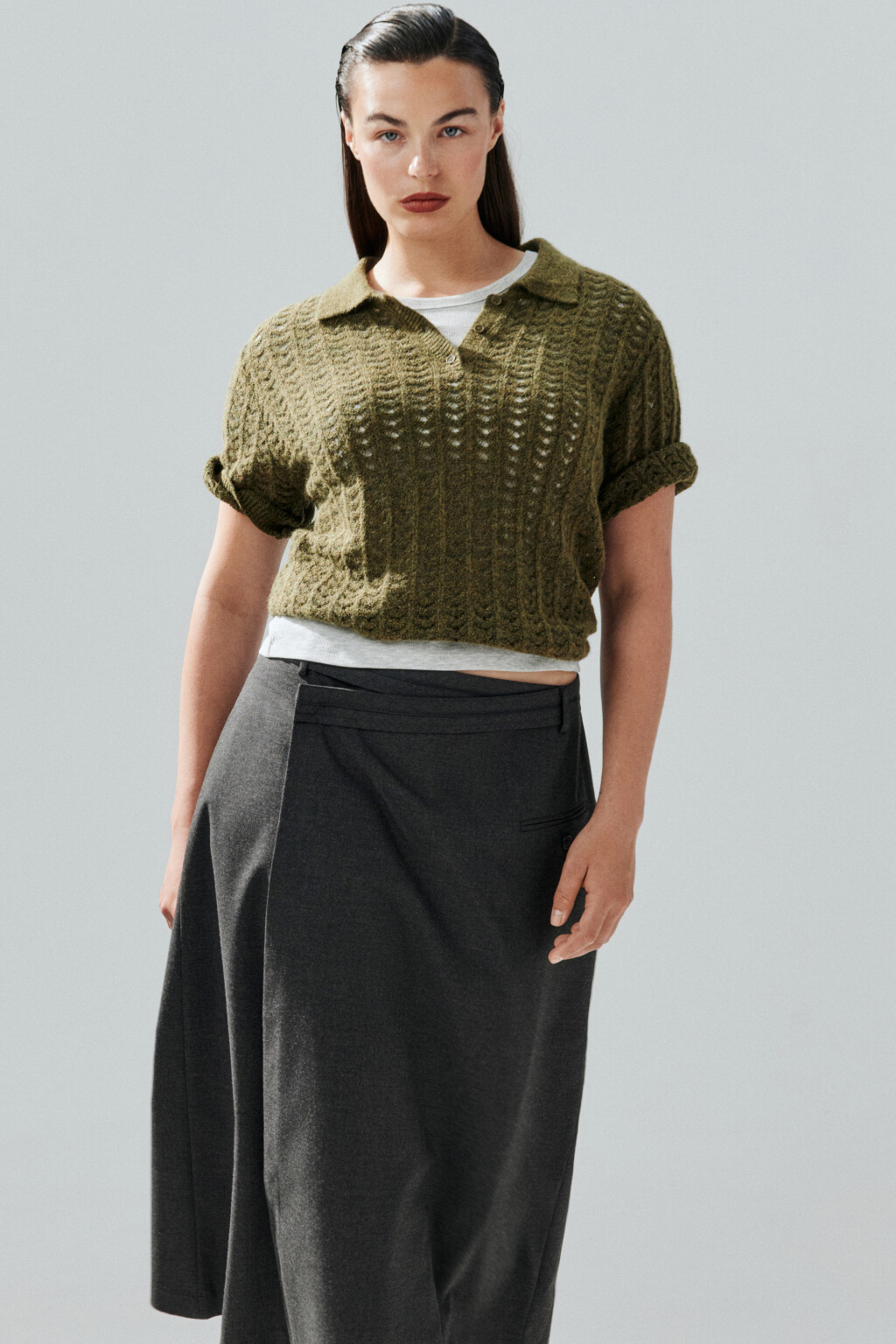 Джемпер-поло вязаный с узором - цвет зеленый - 2