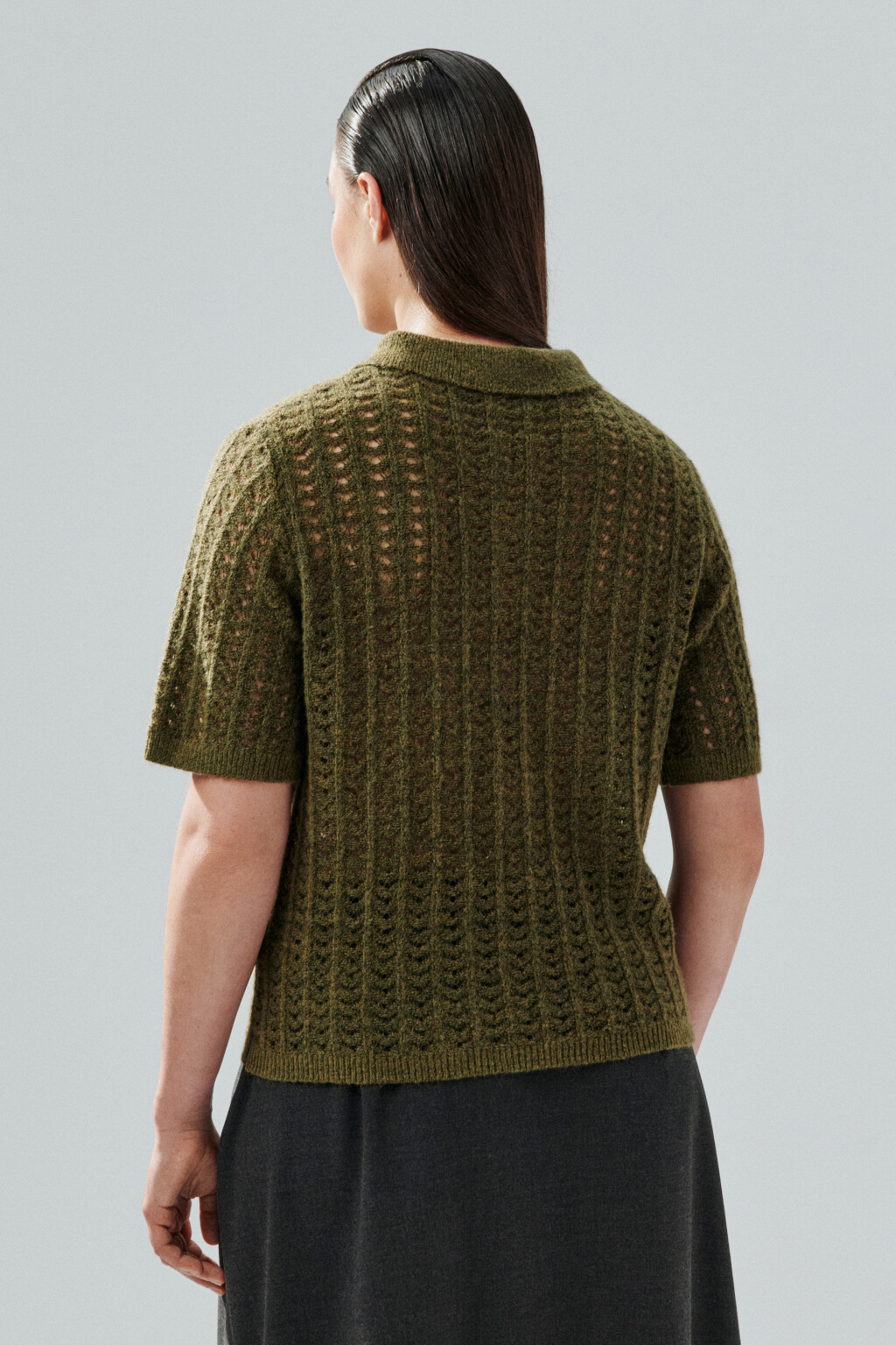 Джемпер-поло вязаный с узором - цвет зеленый - 4