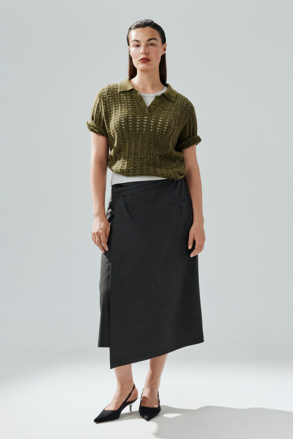 Джемпер-поло вязаный с узором - цвет зеленый - 5