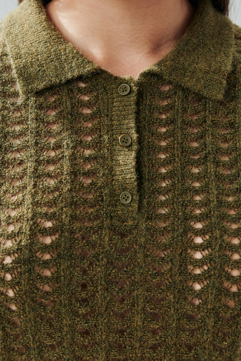 Джемпер-поло вязаный с узором - цвет зеленый - 6