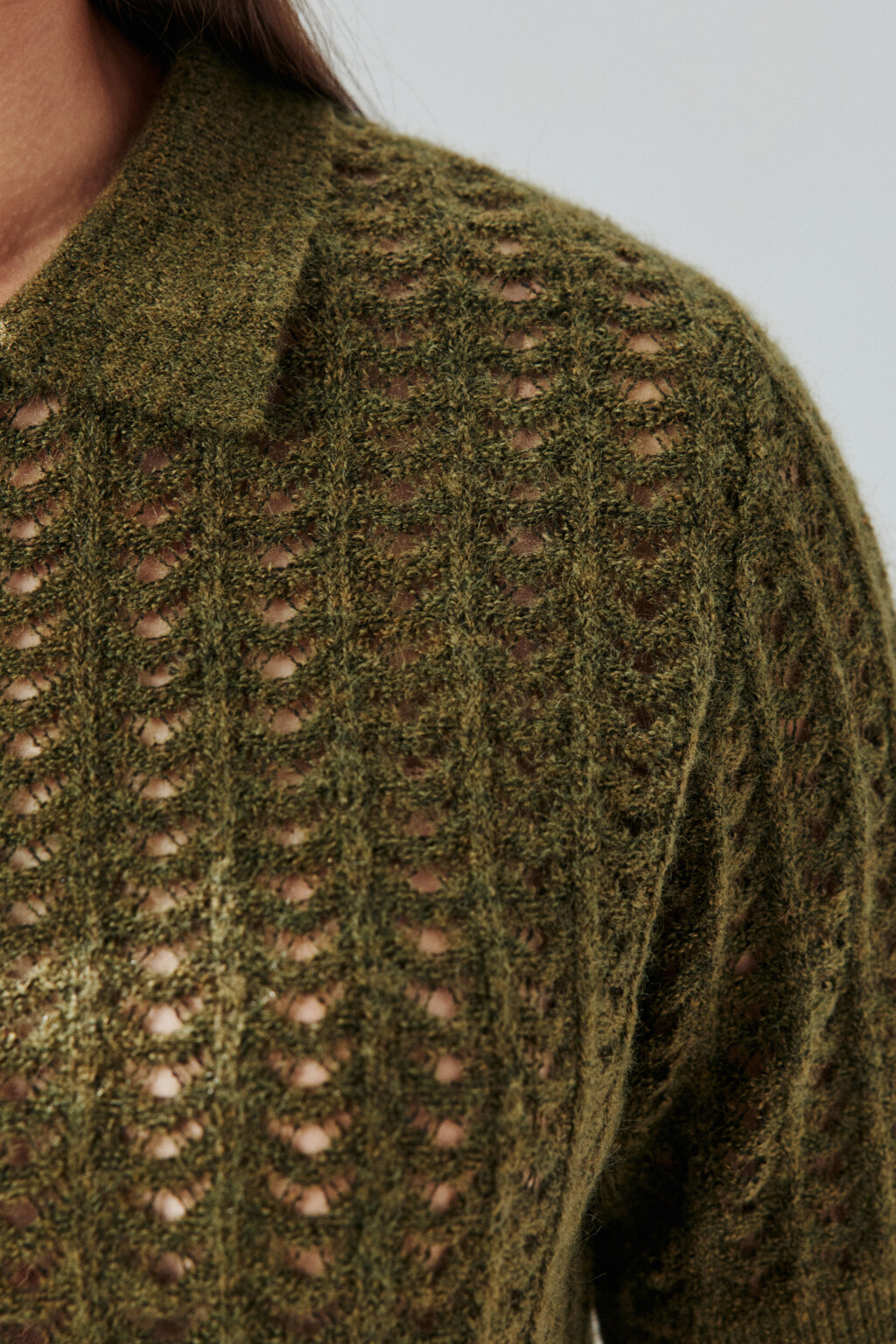 Джемпер-поло вязаный с узором - цвет зеленый - 7