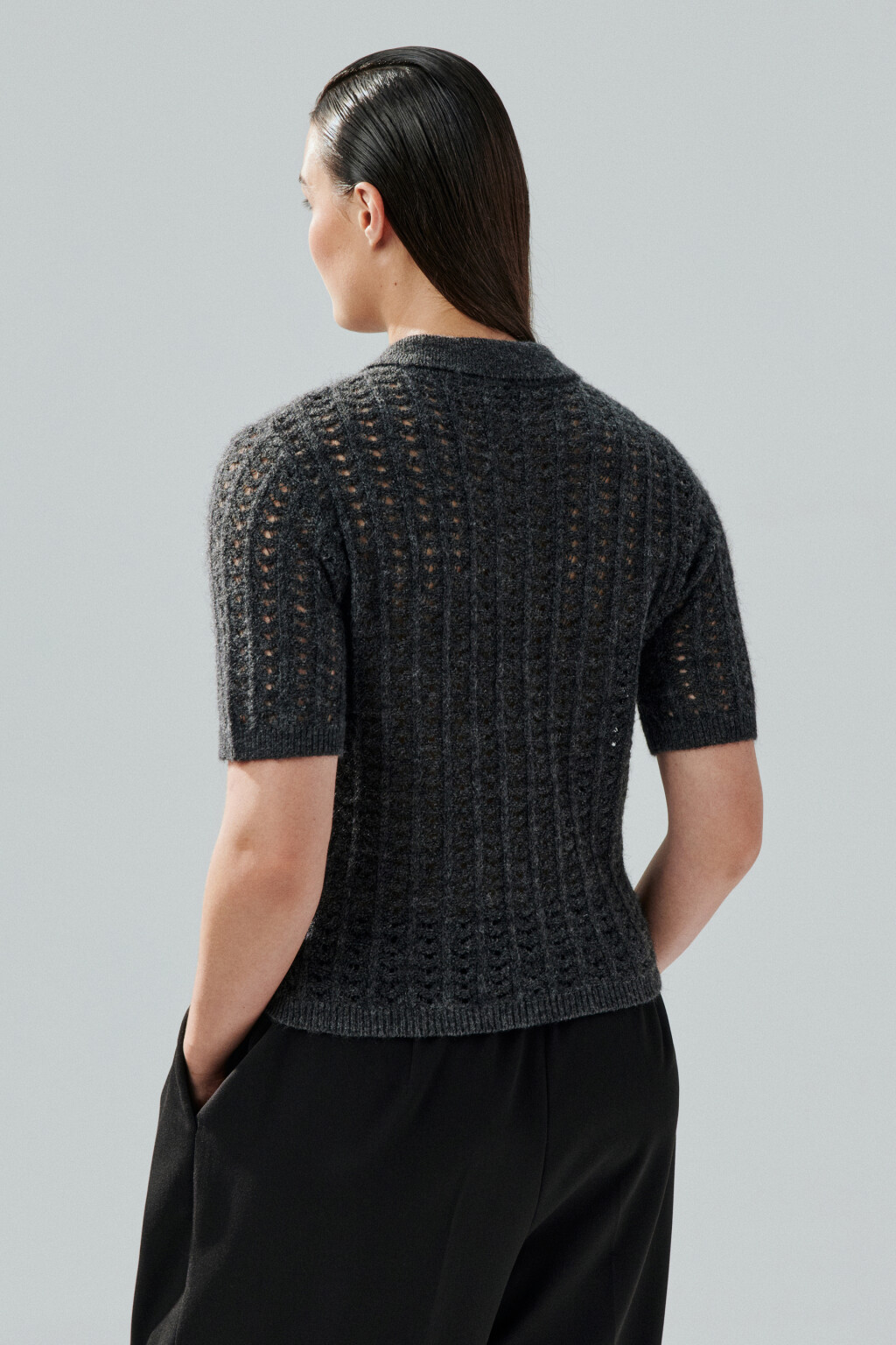 Джемпер-поло вязаный с узором - цвет серый - 3