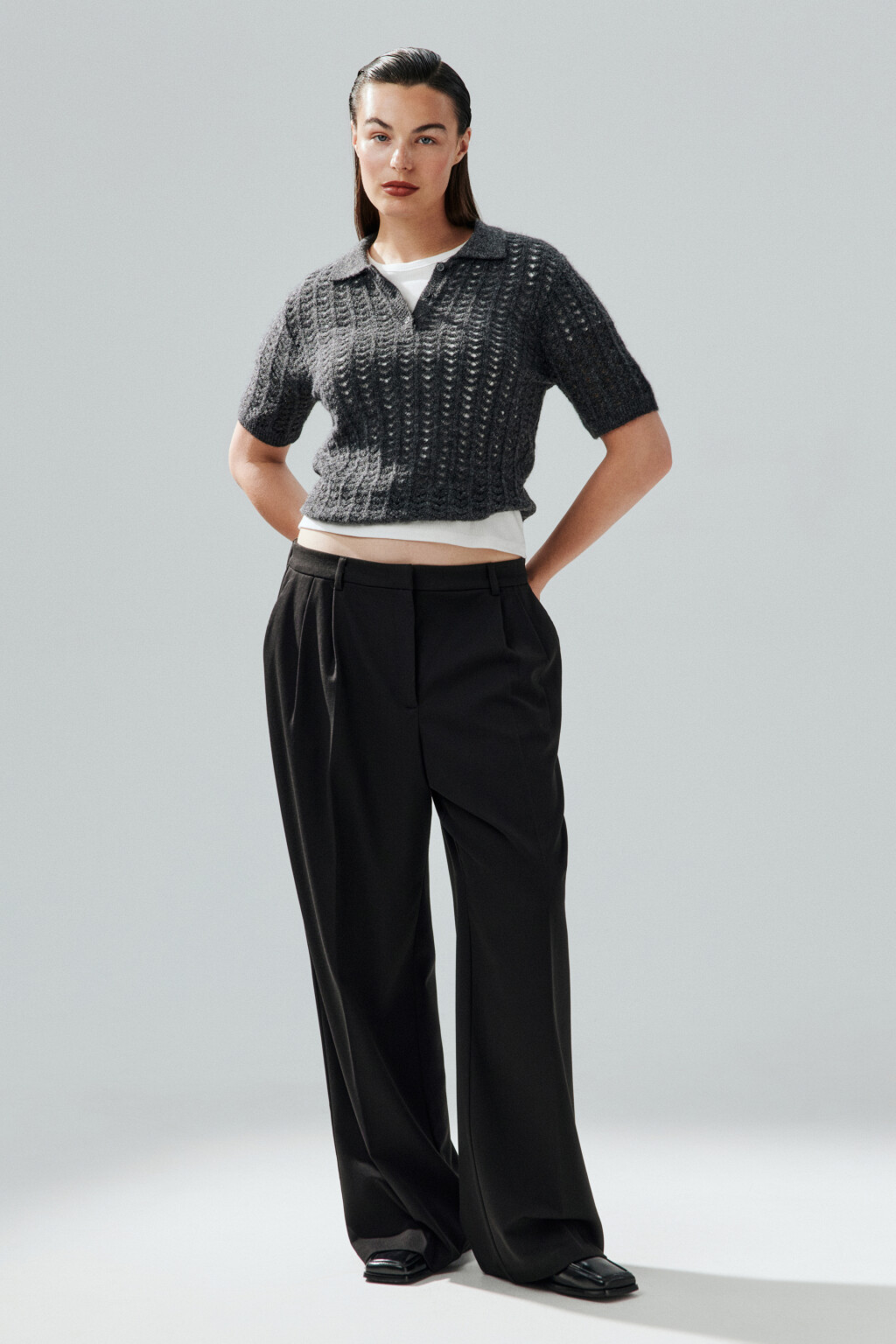 Джемпер-поло вязаный с узором - цвет серый - 4