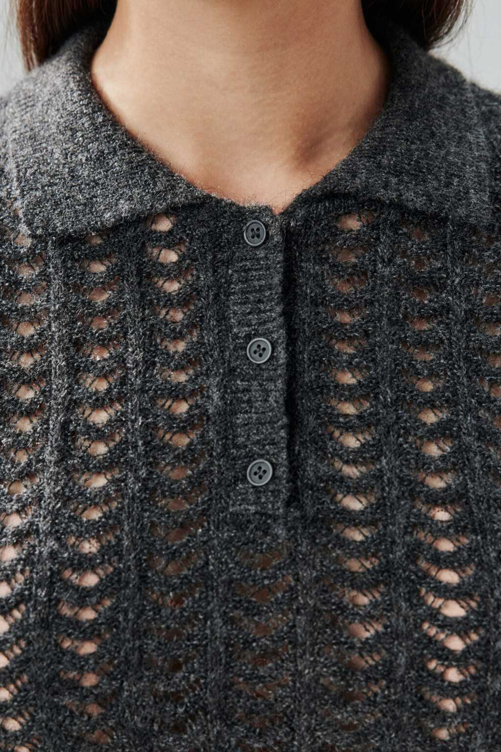 Джемпер-поло вязаный с узором - цвет серый - 5