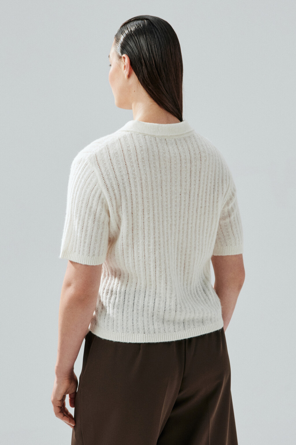 Джемпер-поло вязаный с узором - цвет молочный - 3