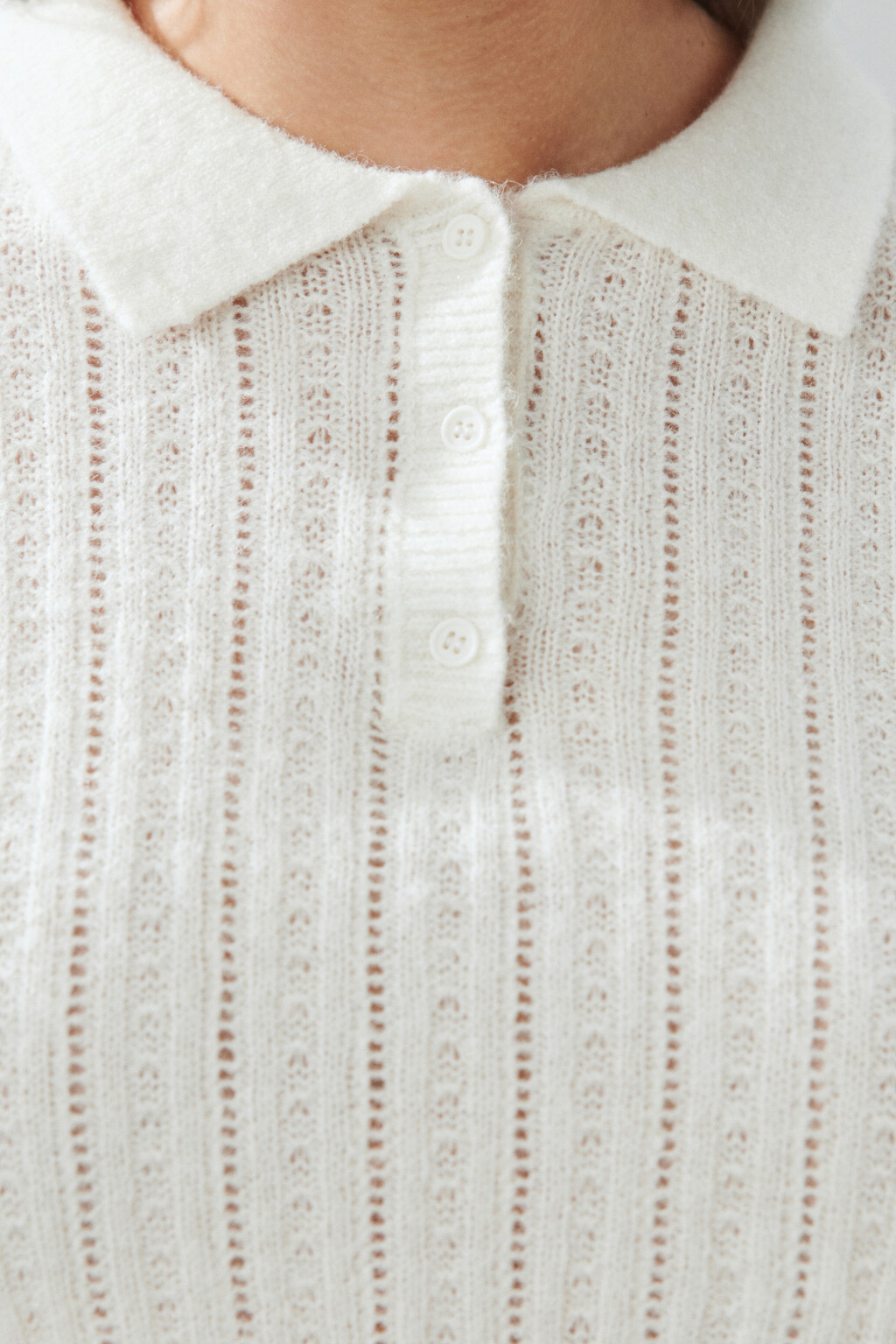 Джемпер-поло вязаный с узором - цвет молочный - 5