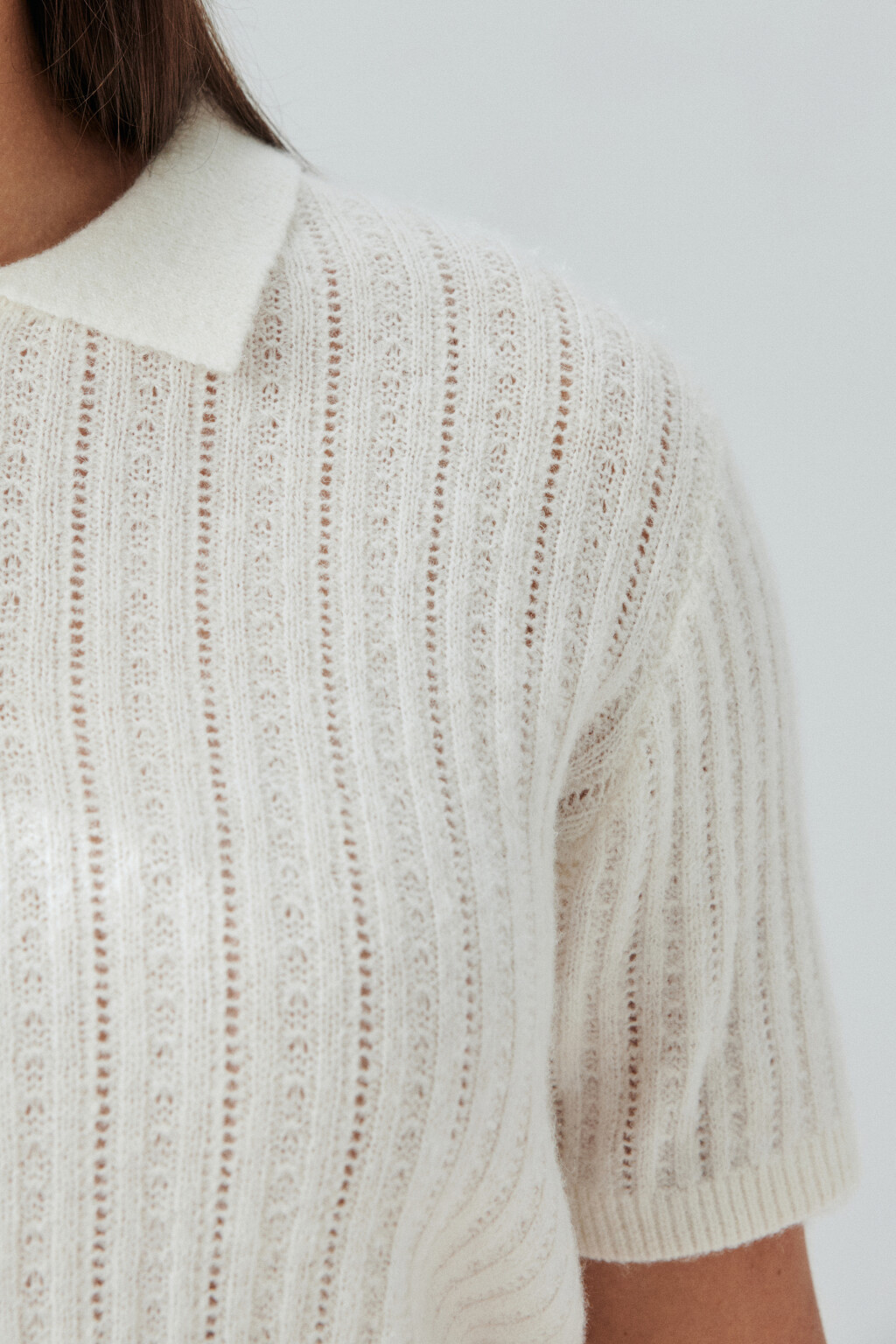 Джемпер-поло вязаный с узором - цвет молочный - 6