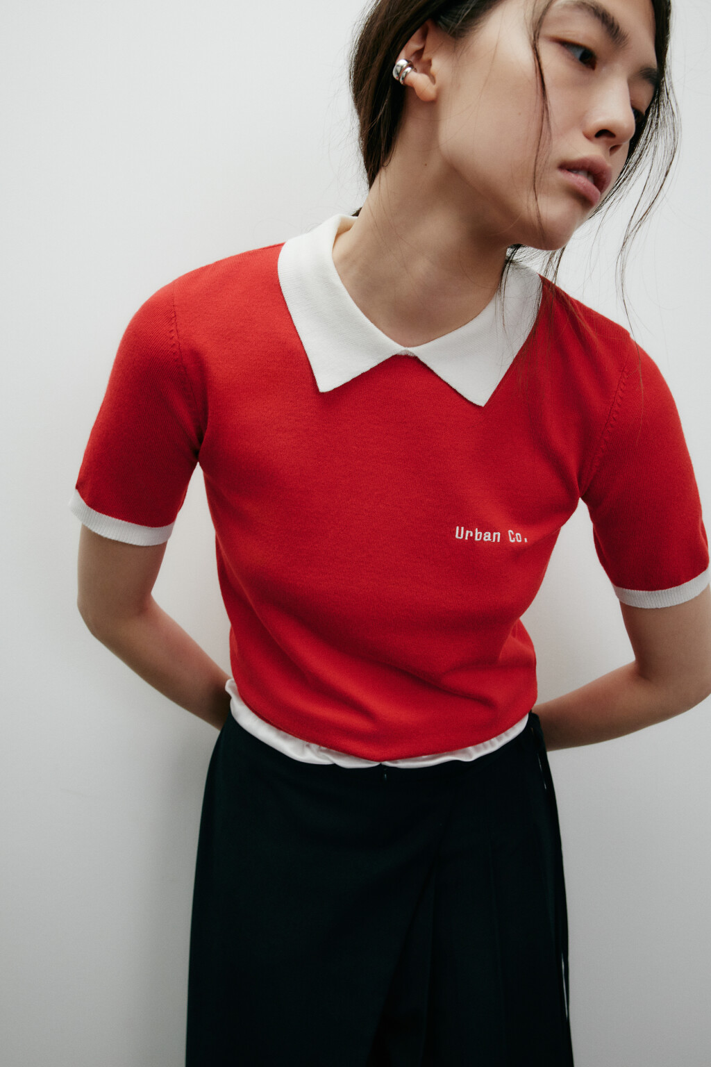 Джемпер-поло тонкой вязки - цвет красный - 2