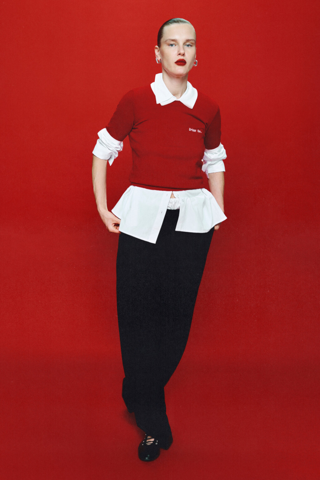 Джемпер-поло тонкой вязки - цвет красный - 1