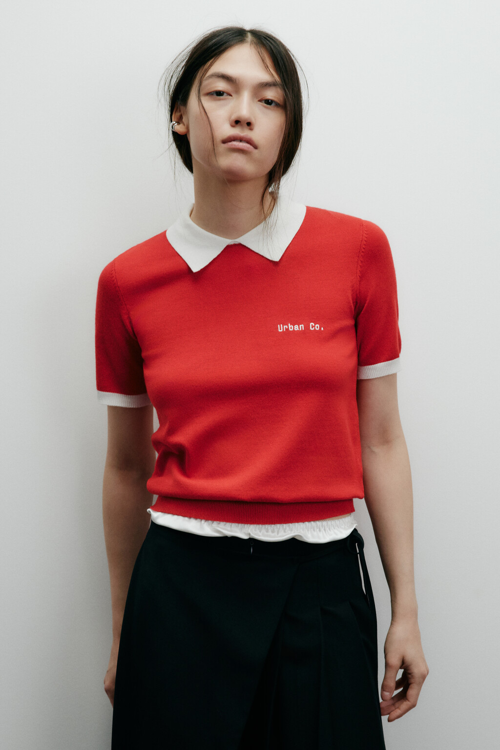 Джемпер-поло тонкой вязки - цвет красный - 3