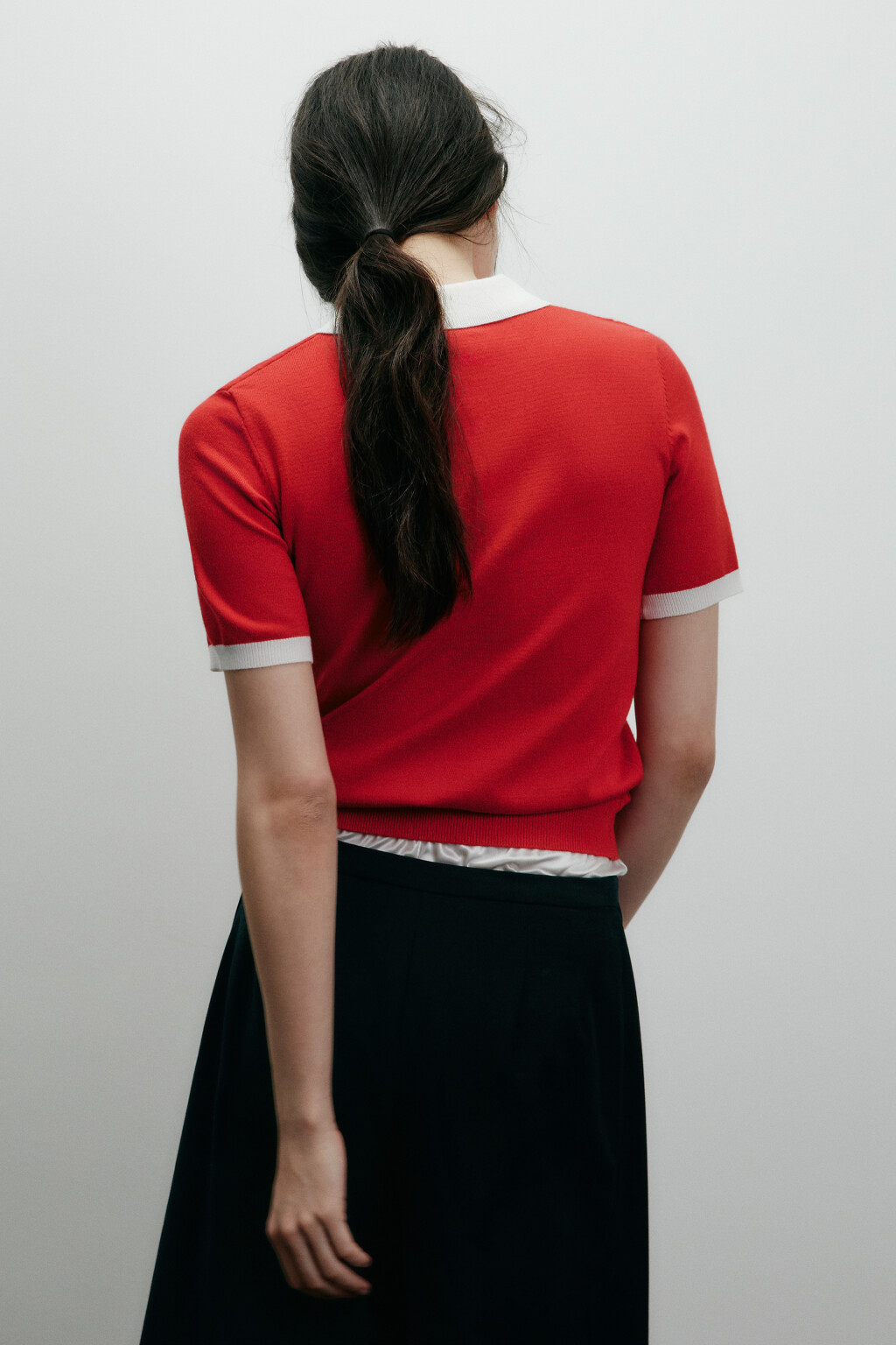 Джемпер-поло тонкой вязки - цвет красный - 4