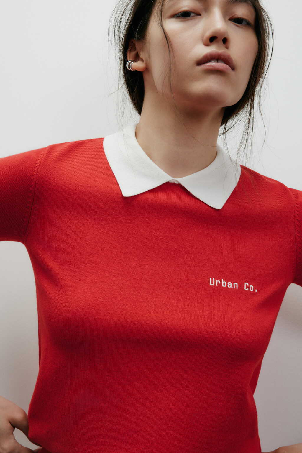 Джемпер-поло тонкой вязки - цвет красный - 6